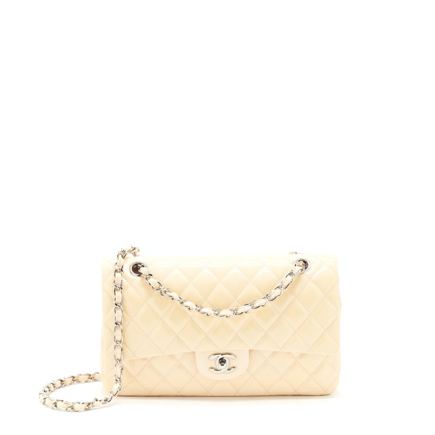 Chanel patent leather medium classic double flap bag Beige