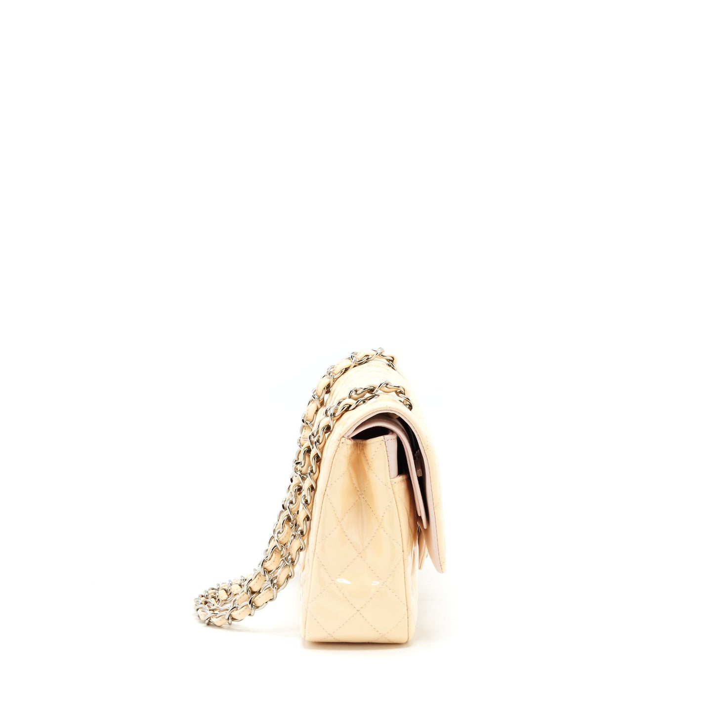 Chanel patent leather medium classic double flap bag Beige