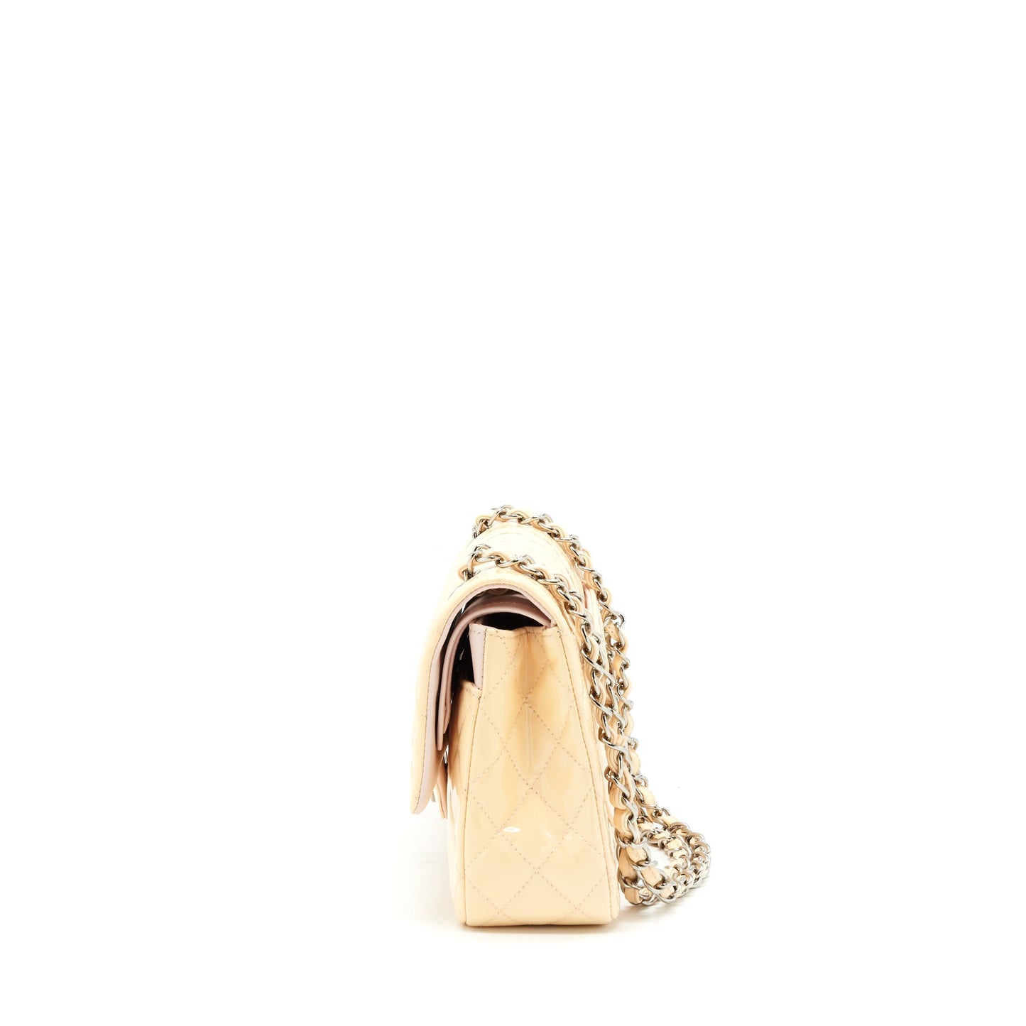 Chanel patent leather medium classic double flap bag Beige