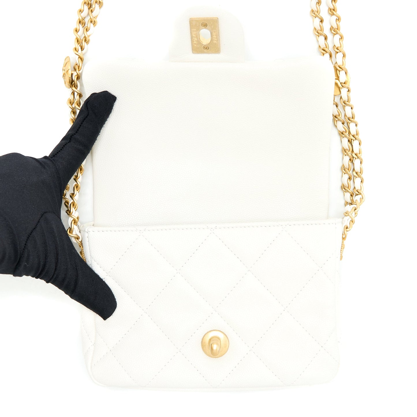 Chanel 22A Small Flap Bag Caviar White With  (Microchip)
