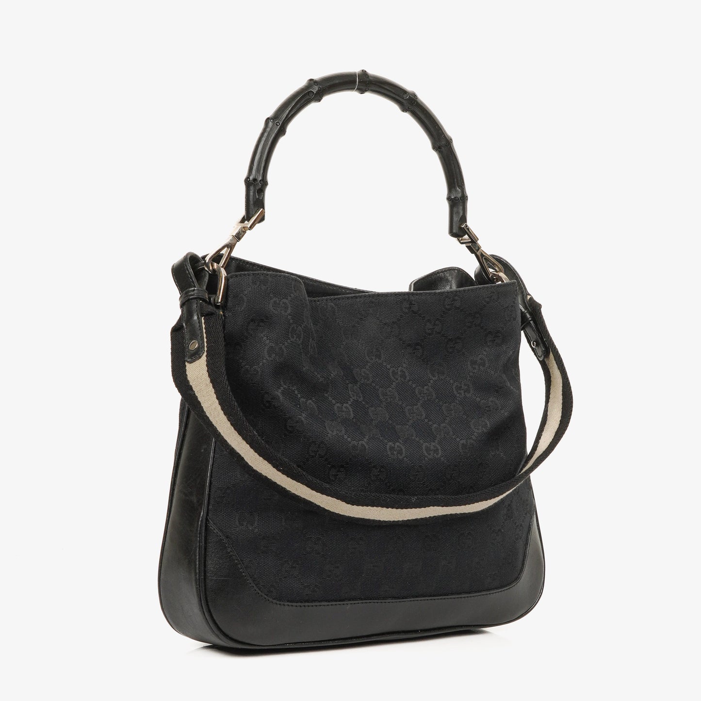 Gucci Bamboo Top Handle GG Canvas and Leather Hobo Bag