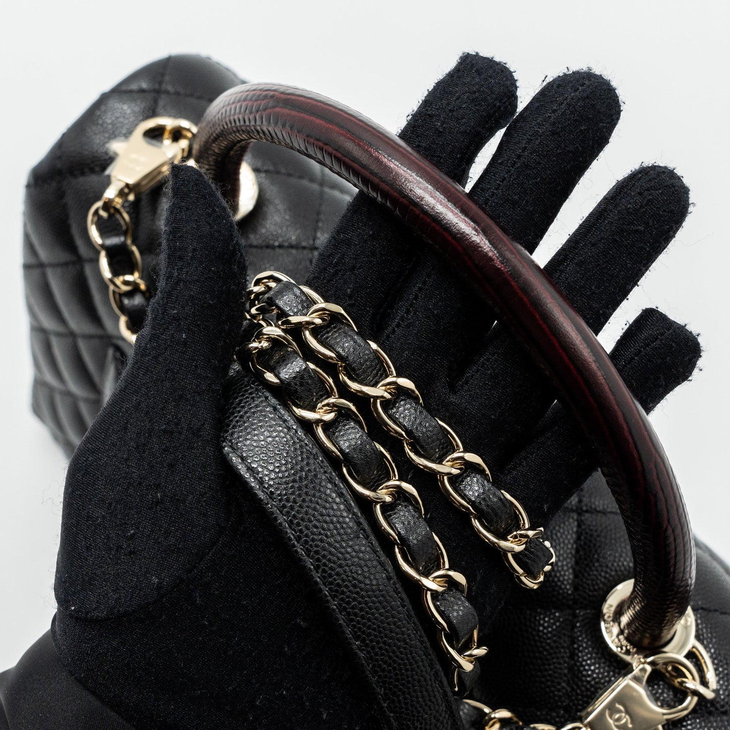 Chanel Medium Coco Handle Flap Bag Lizard Embossed Handle Caviar Black L