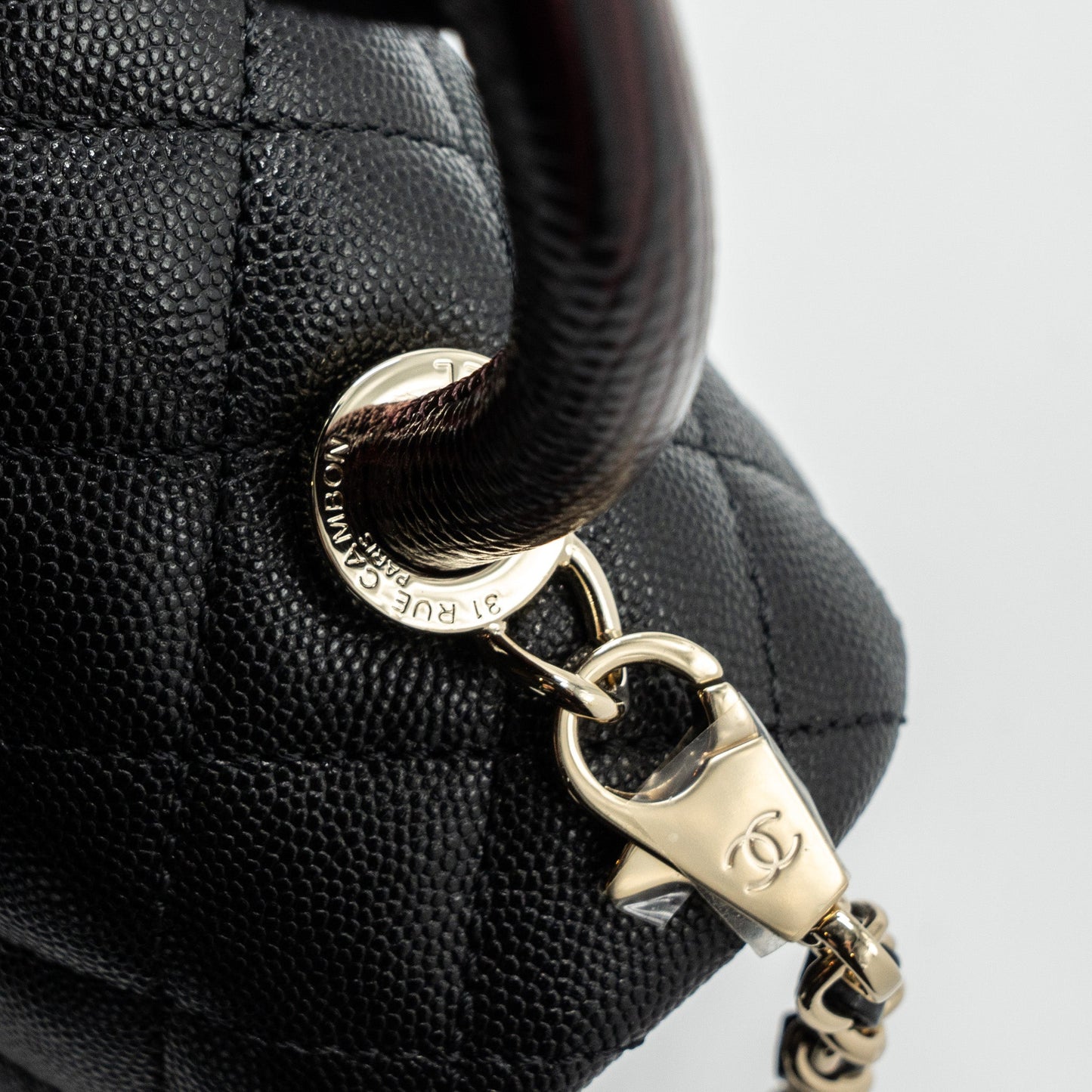 Chanel Medium Coco Handle Flap Bag Lizard Embossed Handle Caviar Black L