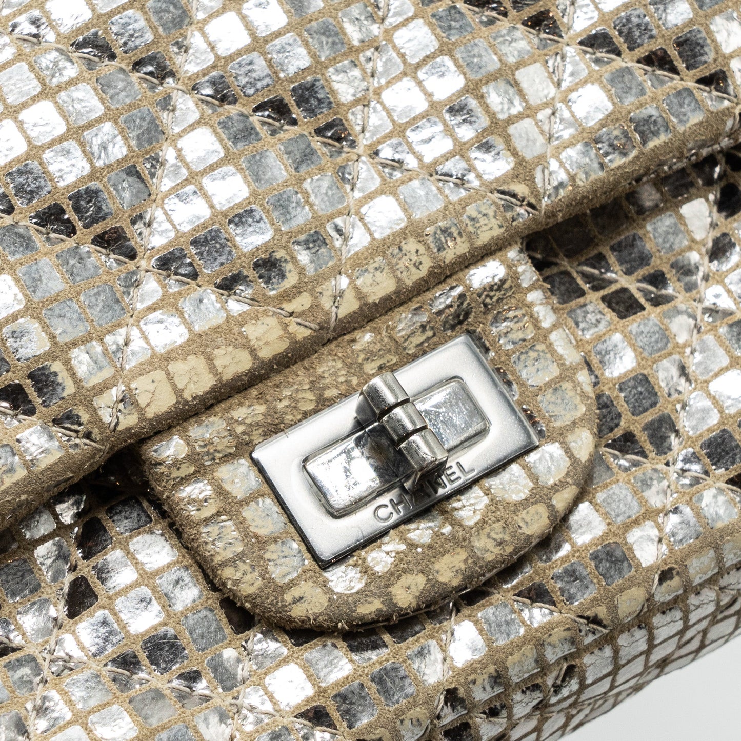 Chanel mini 2.55 reissue flap bag calfskin beige / silver