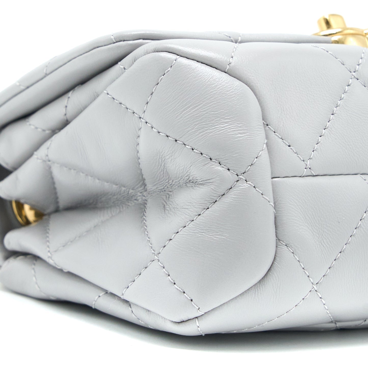 Chanel Quilted Mini Flap Bag Lambskin Light Grey  (Microchip)