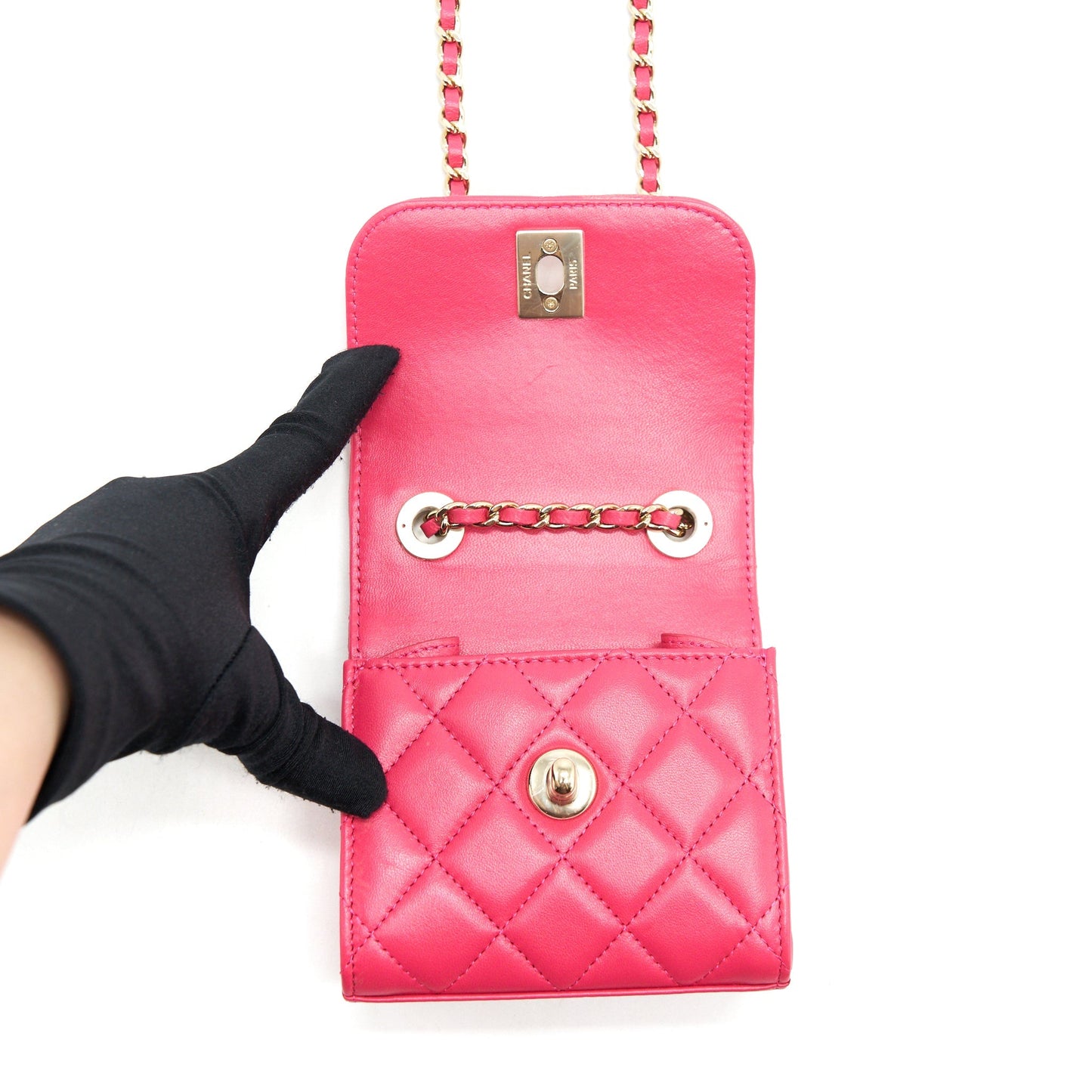 Chanel mini trendy cc chain wallet lambskin hot pink L