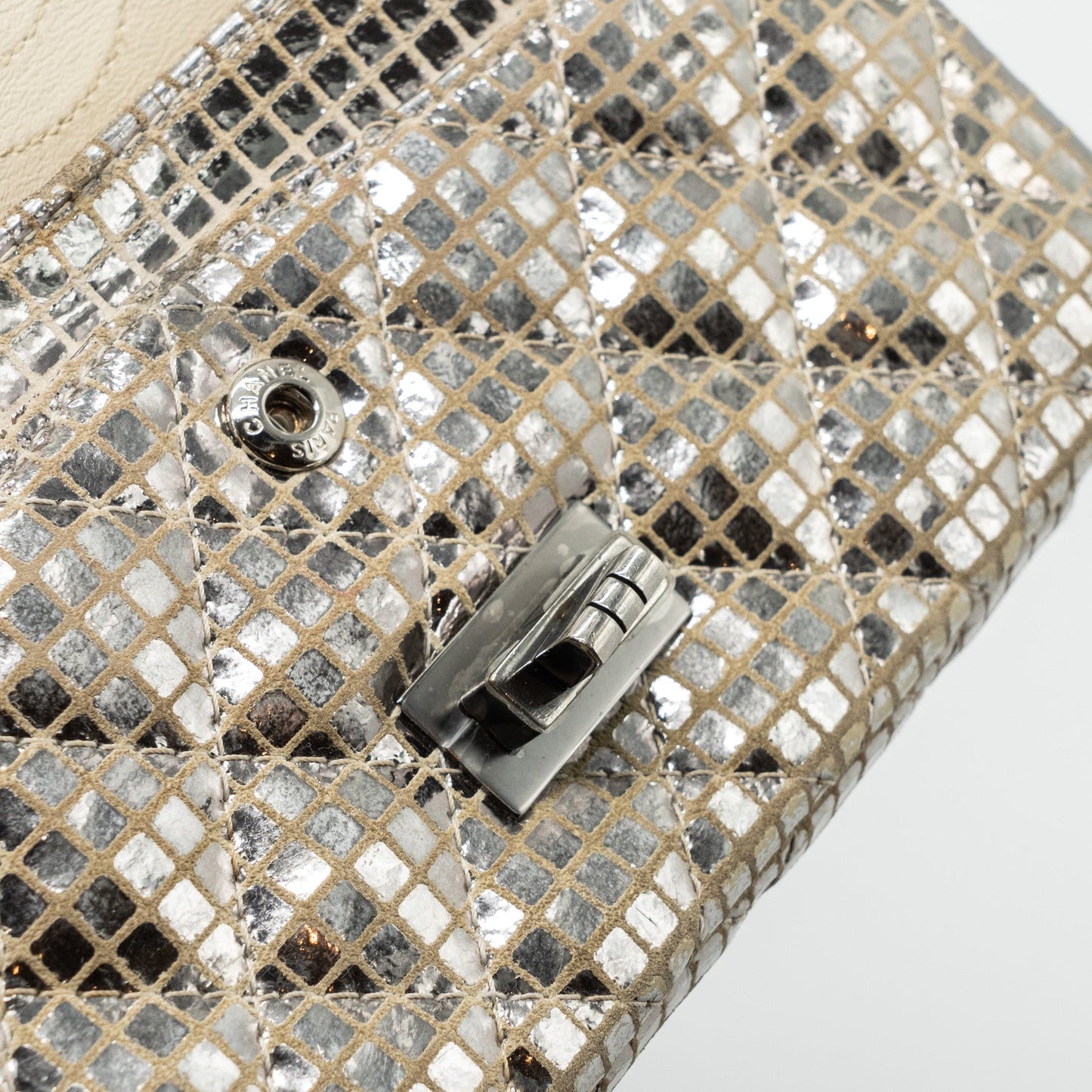 Chanel mini 2.55 reissue flap bag calfskin beige / silver