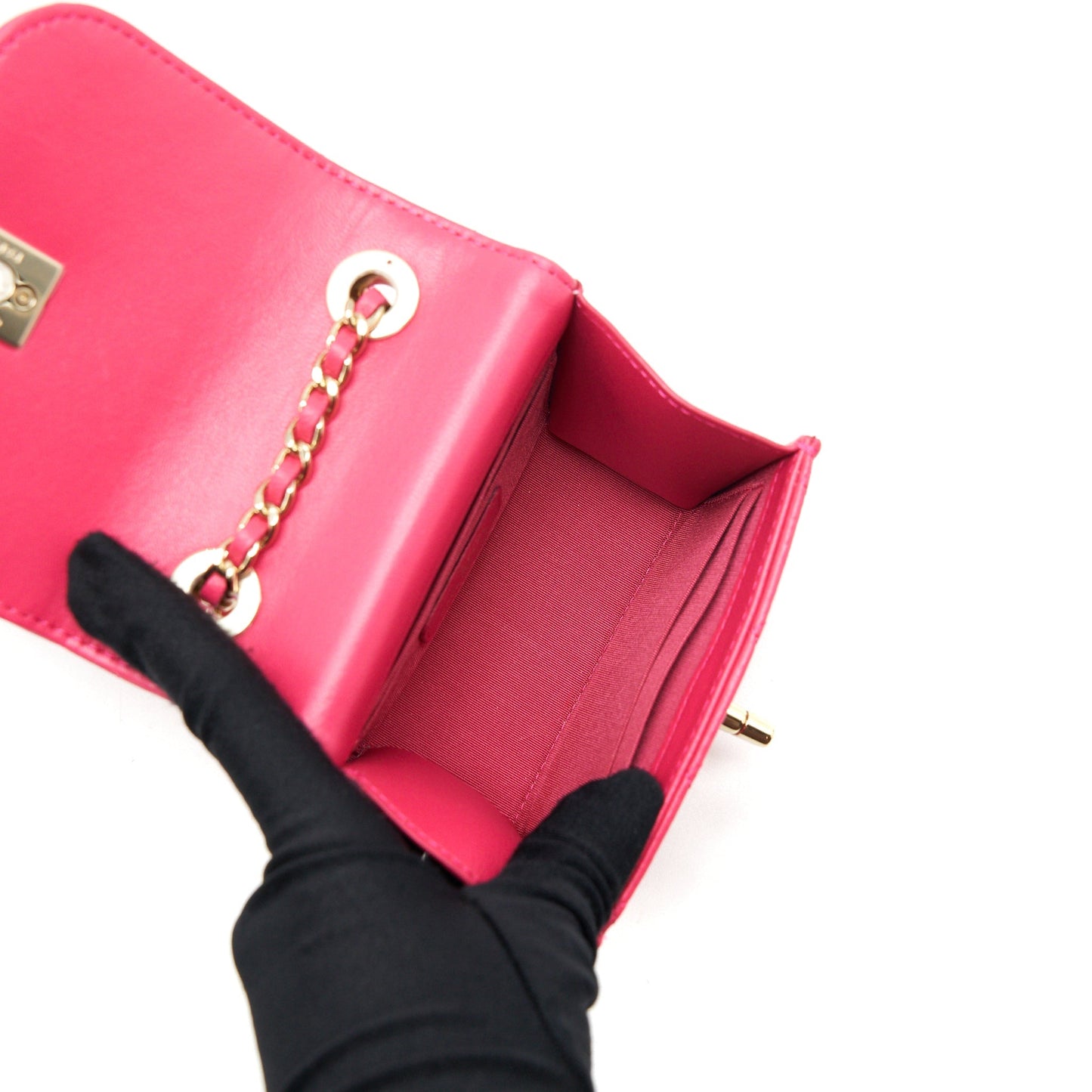 Chanel mini trendy cc chain wallet lambskin hot pink L
