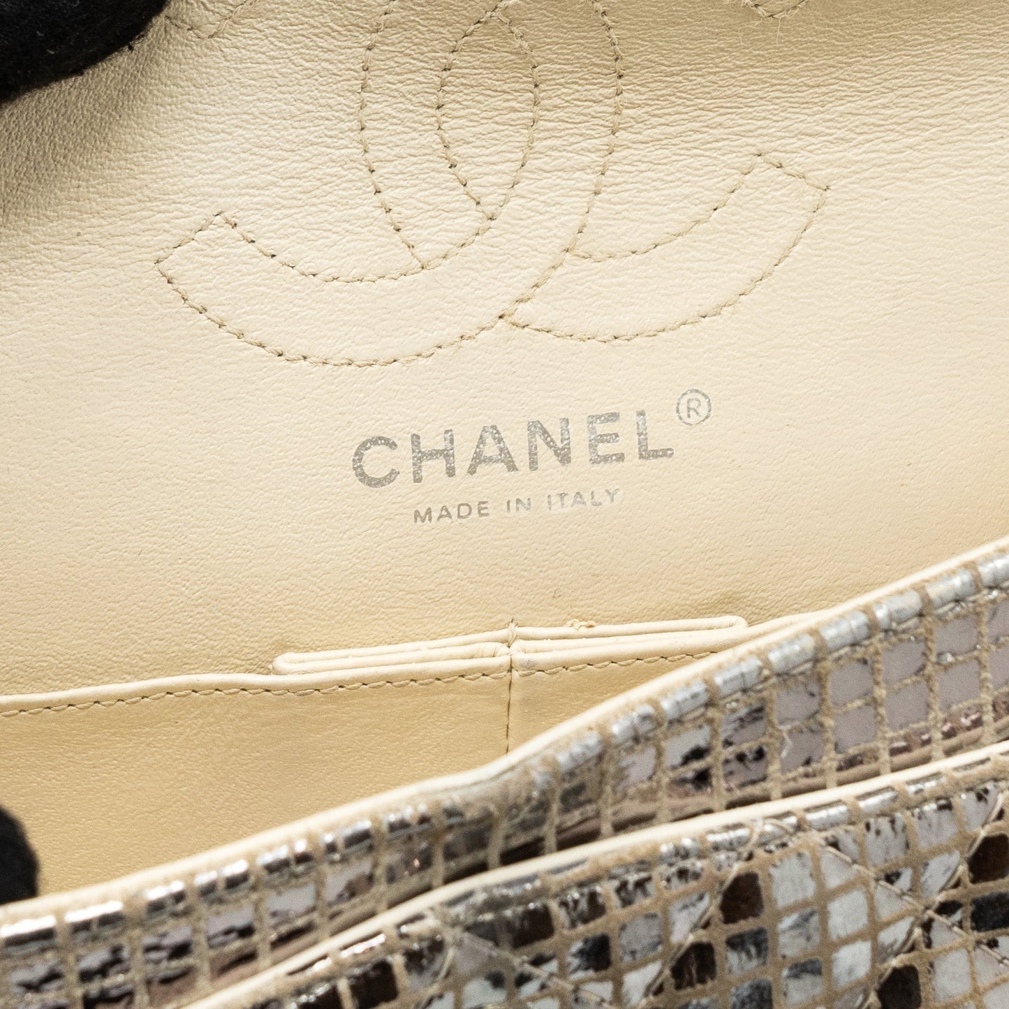 Chanel mini 2.55 reissue flap bag calfskin beige / silver