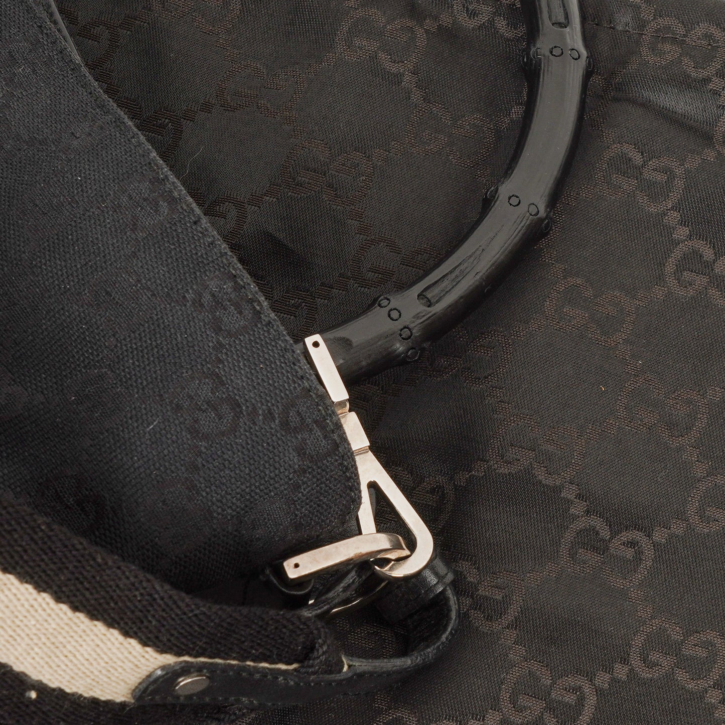 Gucci Bamboo Top Handle GG Canvas and Leather Hobo Bag