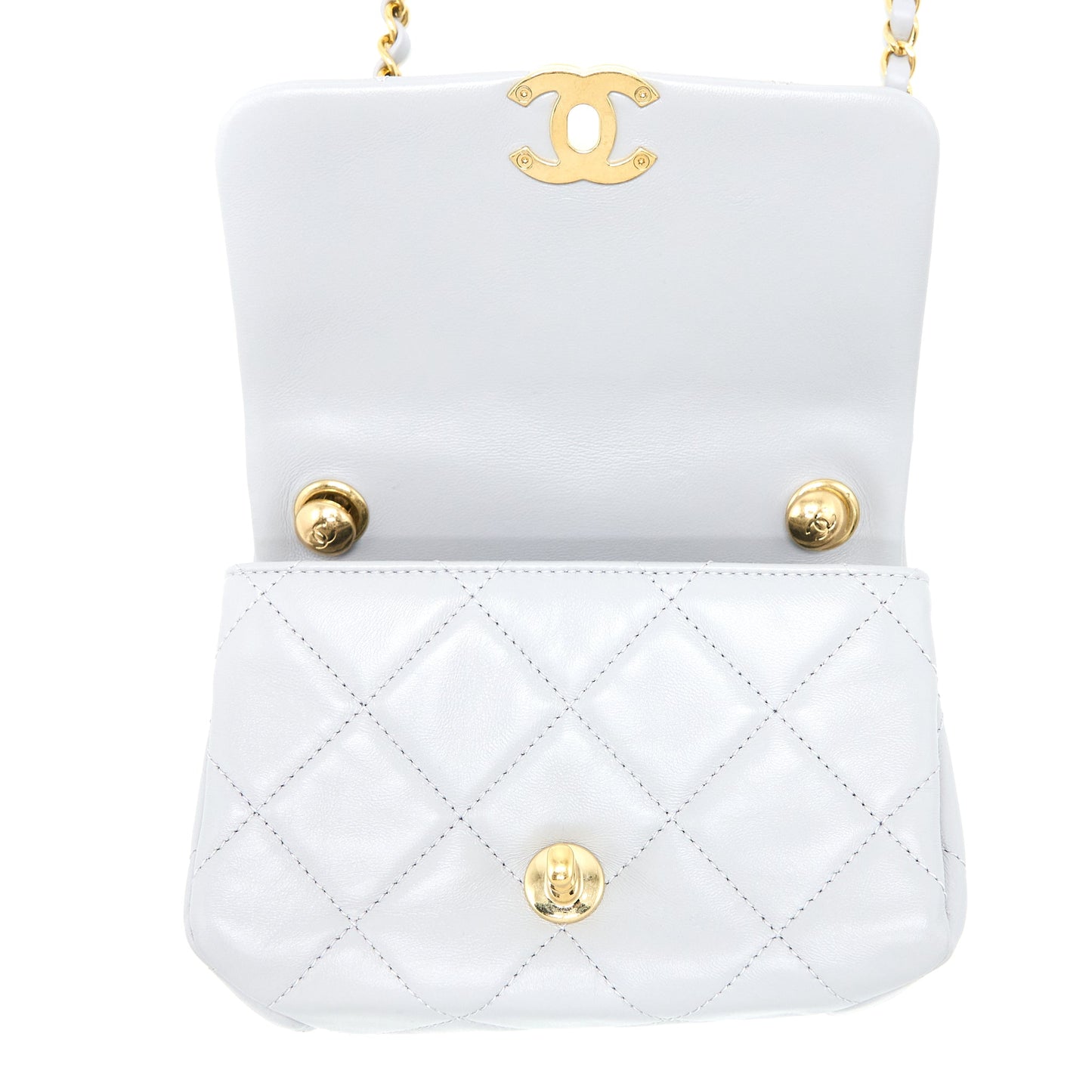 Chanel Quilted Mini Flap Bag Lambskin Light Grey  (Microchip)