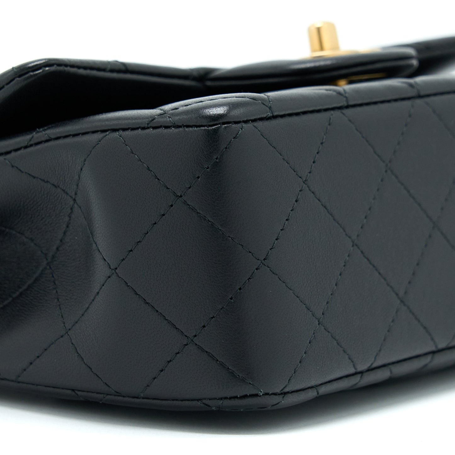 Chanel 21K Top Handle Mini Rectangular Flap Bag Lambskin Black Brushed (Microchip)