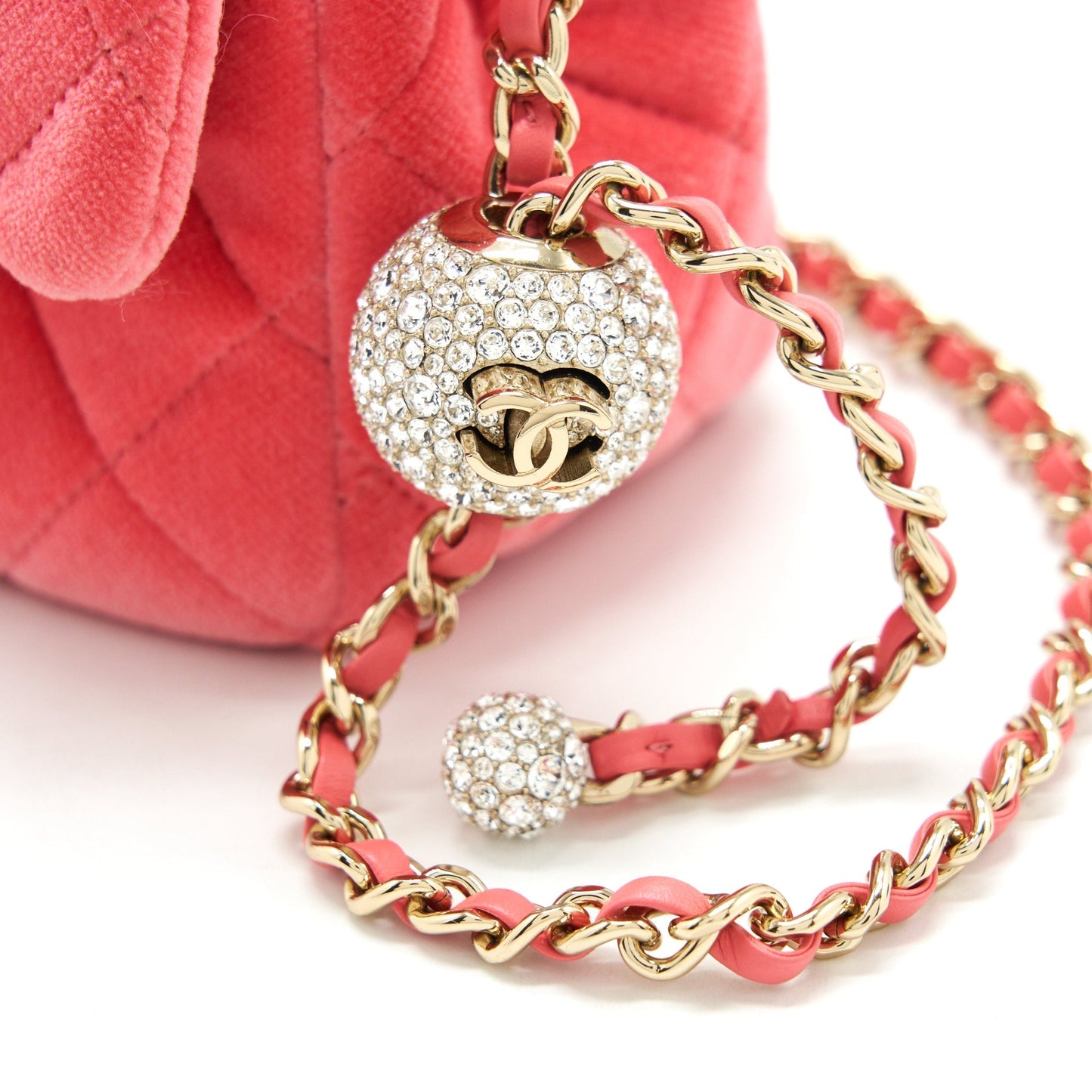 Chanel Pearl Crush Mini Square Flap Bag Velvet Pink