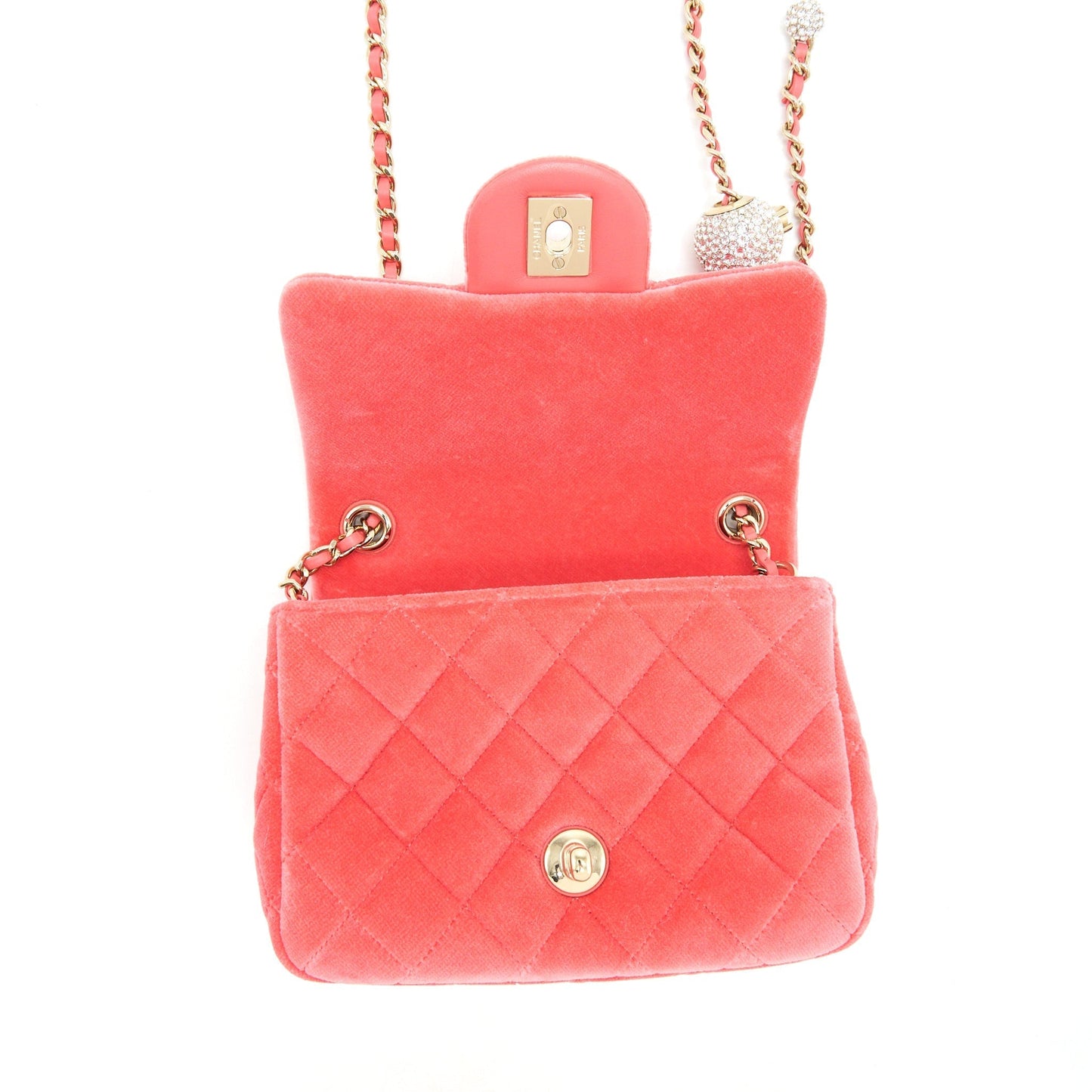 Chanel Pearl Crush Mini Square Flap Bag Velvet Pink
