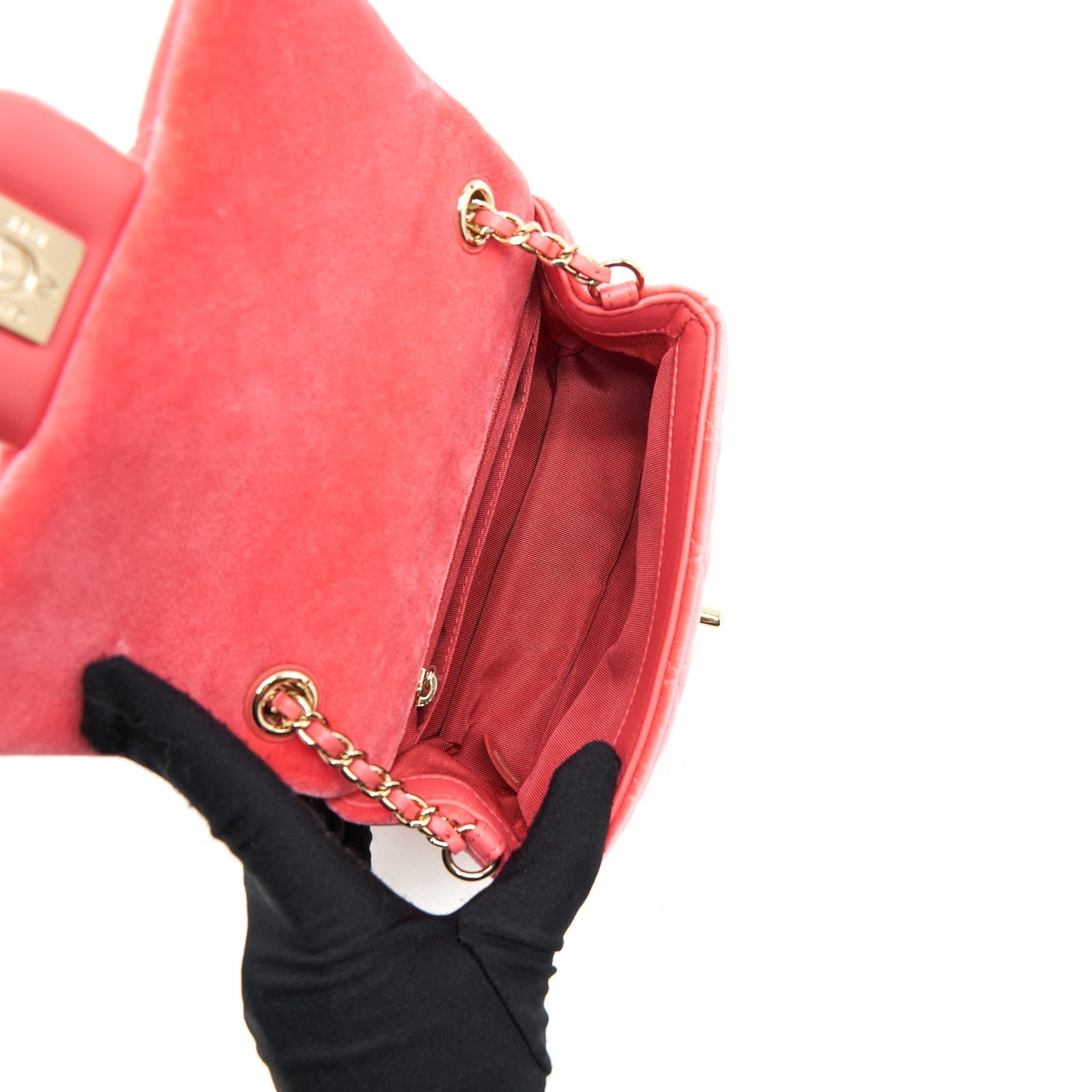 Chanel Pearl Crush Mini Square Flap Bag Velvet Pink