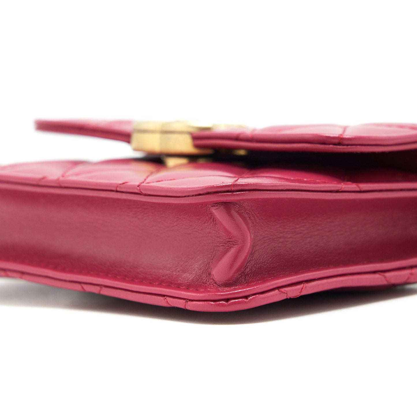 Chanel 21A Gold crush mini flap bag with chain calfskin raspberry pink