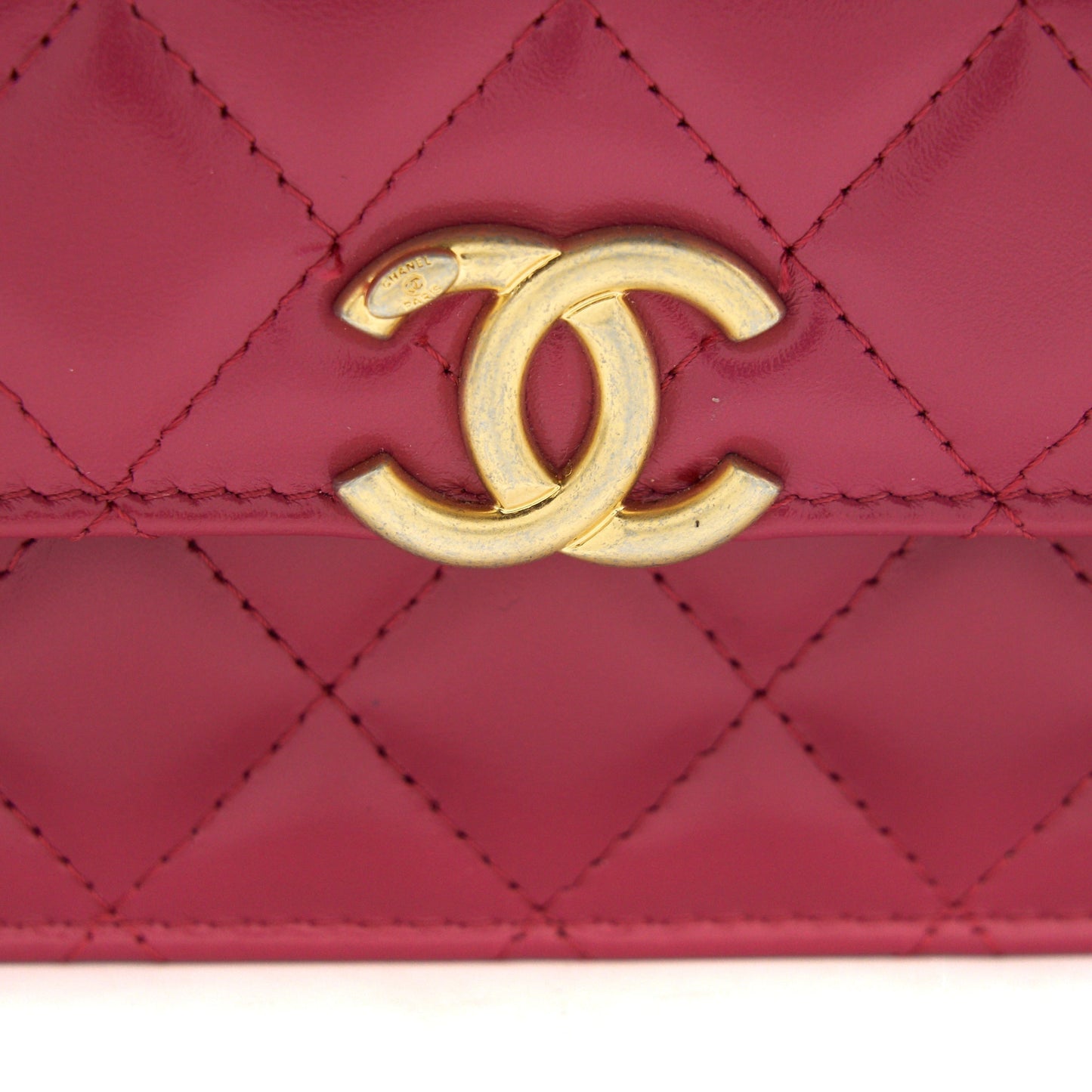 Chanel 21A Gold crush mini flap bag with chain calfskin raspberry pink