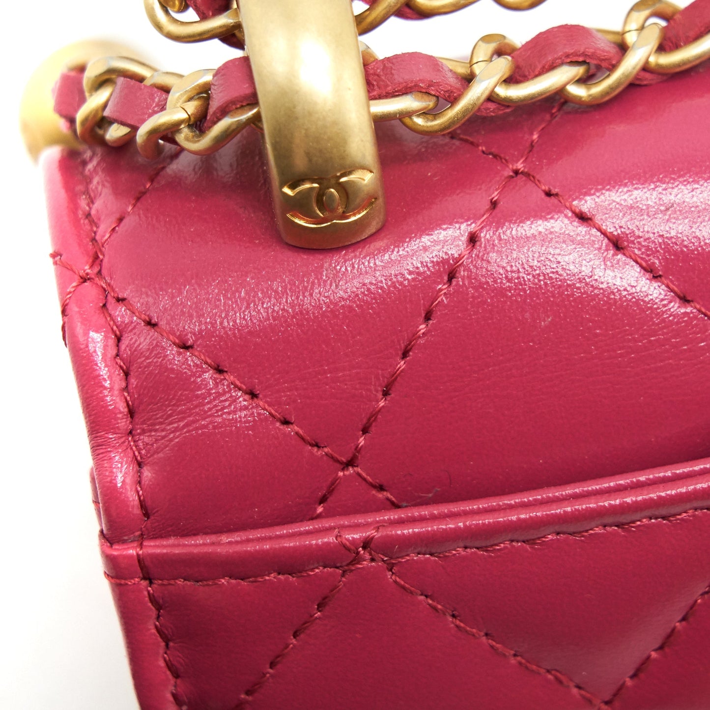 Chanel 21A Gold crush mini flap bag with chain calfskin raspberry pink