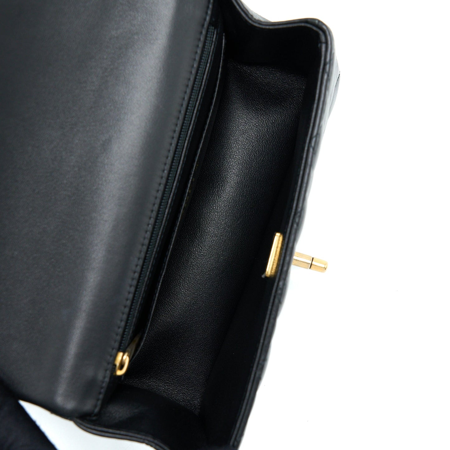 Chanel 21K Top Handle Mini Rectangular Flap Bag Lambskin Black Brushed (Microchip)