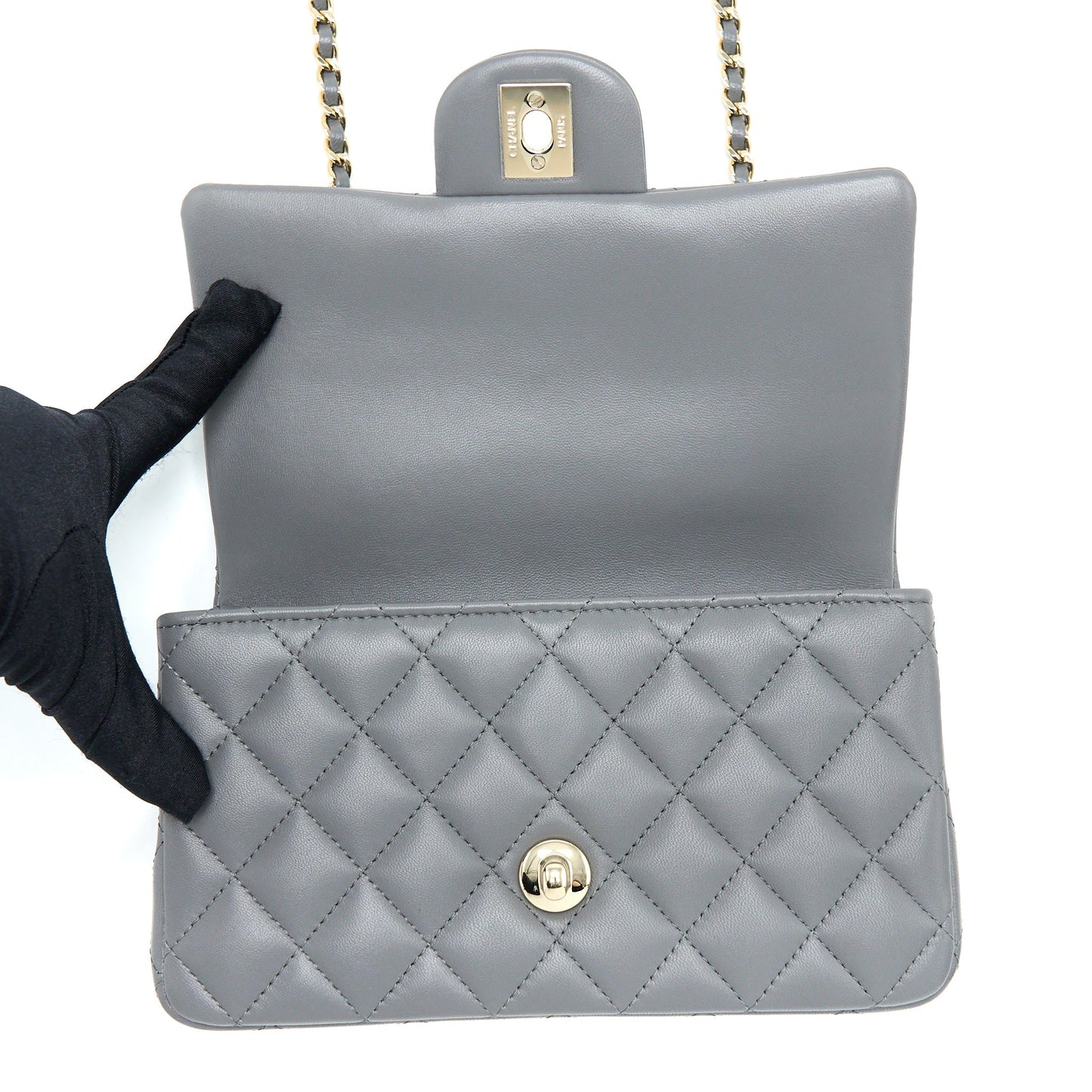 Chanel 22A Top Handle Mini Rectangular Flap Bag Lambskin Grey L(Microchip)