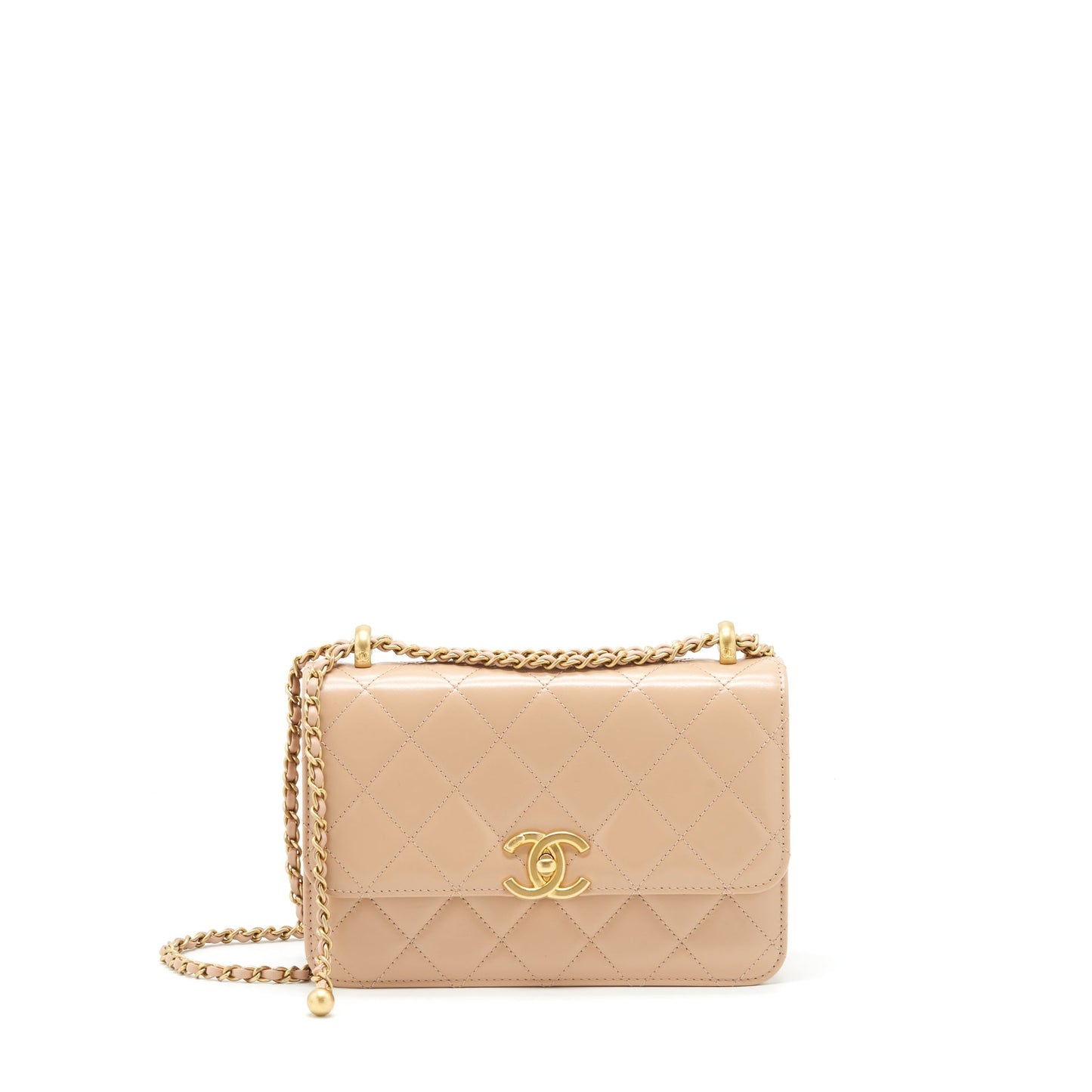 Chanel 21A Gold Crush Flap Bag Calfskin Beige