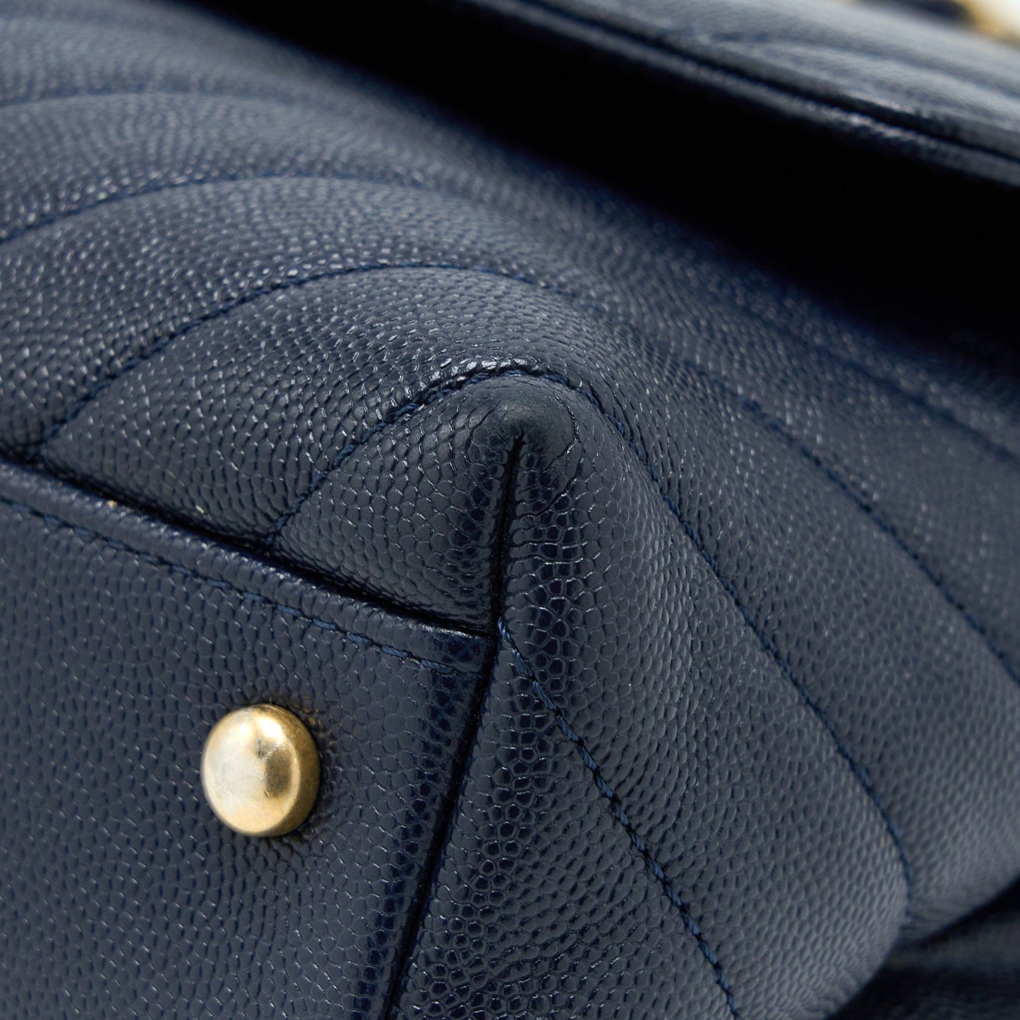 Chanel Medium Chevron Coco Handle Bag Caviar with Lizard Handle Navy Brushed