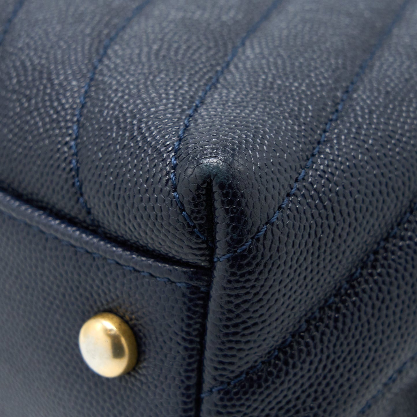Chanel Medium Chevron Coco Handle Bag Caviar with Lizard Handle Navy Brushed