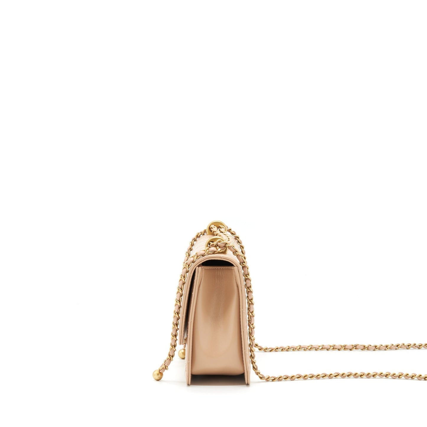 Chanel 21A Gold Crush Flap Bag Calfskin Beige