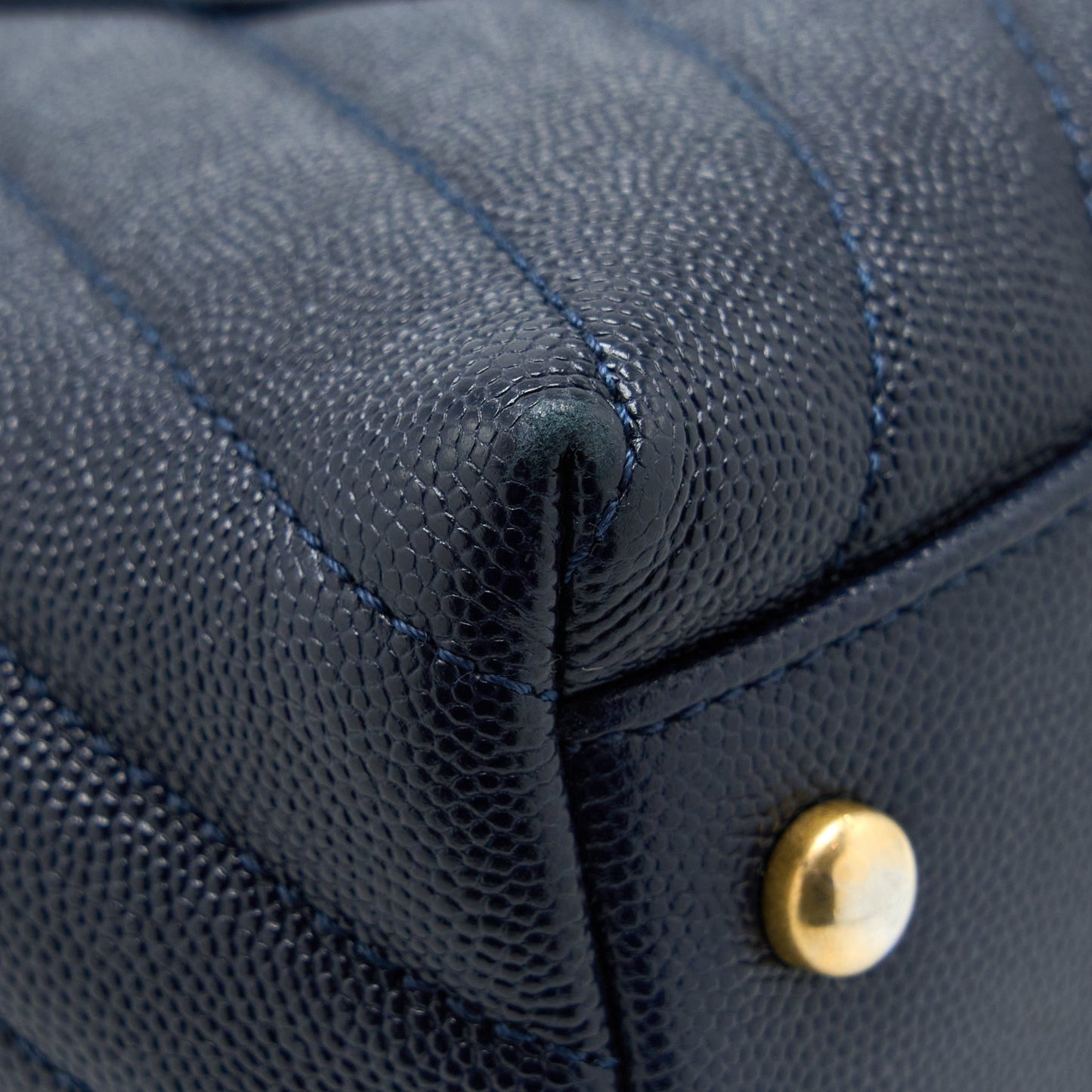 Chanel Medium Chevron Coco Handle Bag Caviar with Lizard Handle Navy Brushed