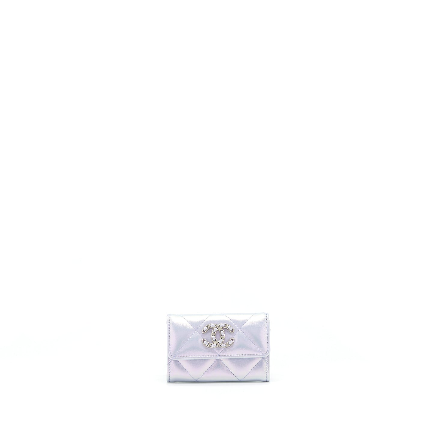 Chanel 19 Flap Card Holder Calfskin Iridescent Light Purple