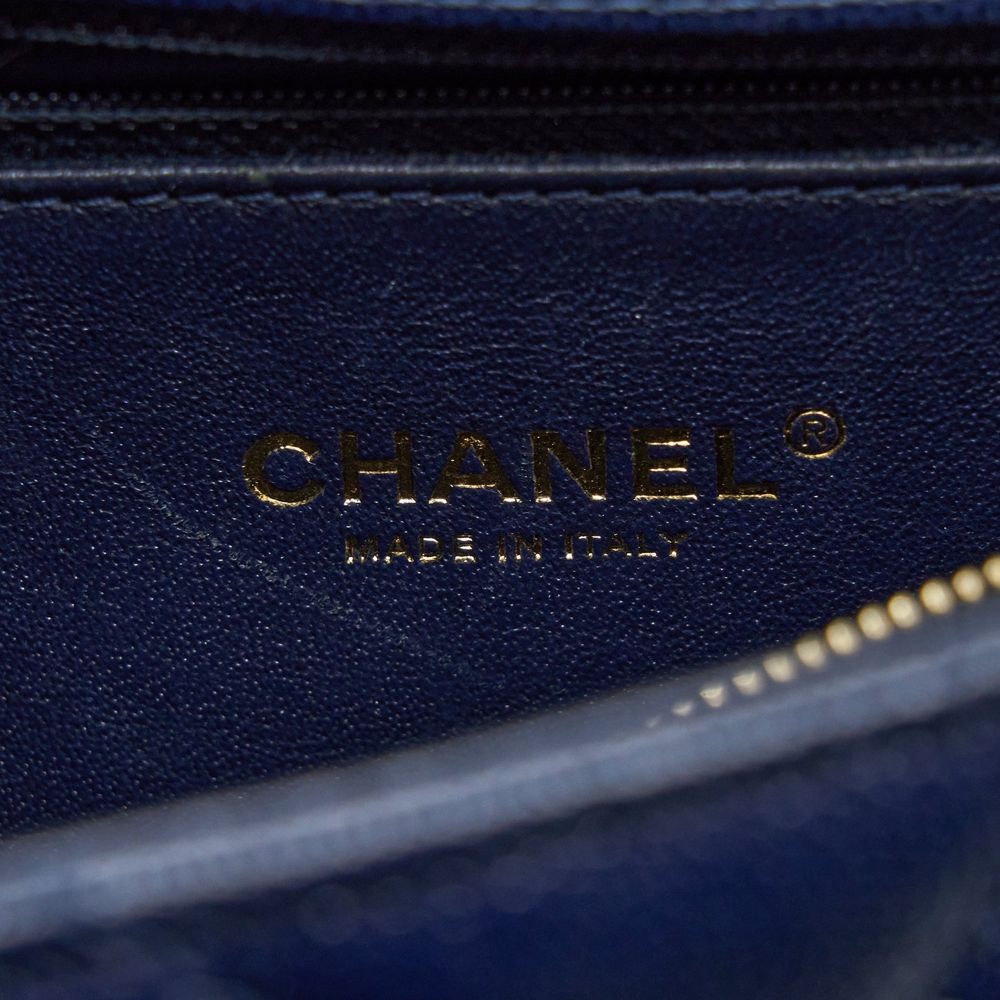Chanel Medium Chevron Coco Handle Bag Caviar with Lizard Handle Navy Brushed