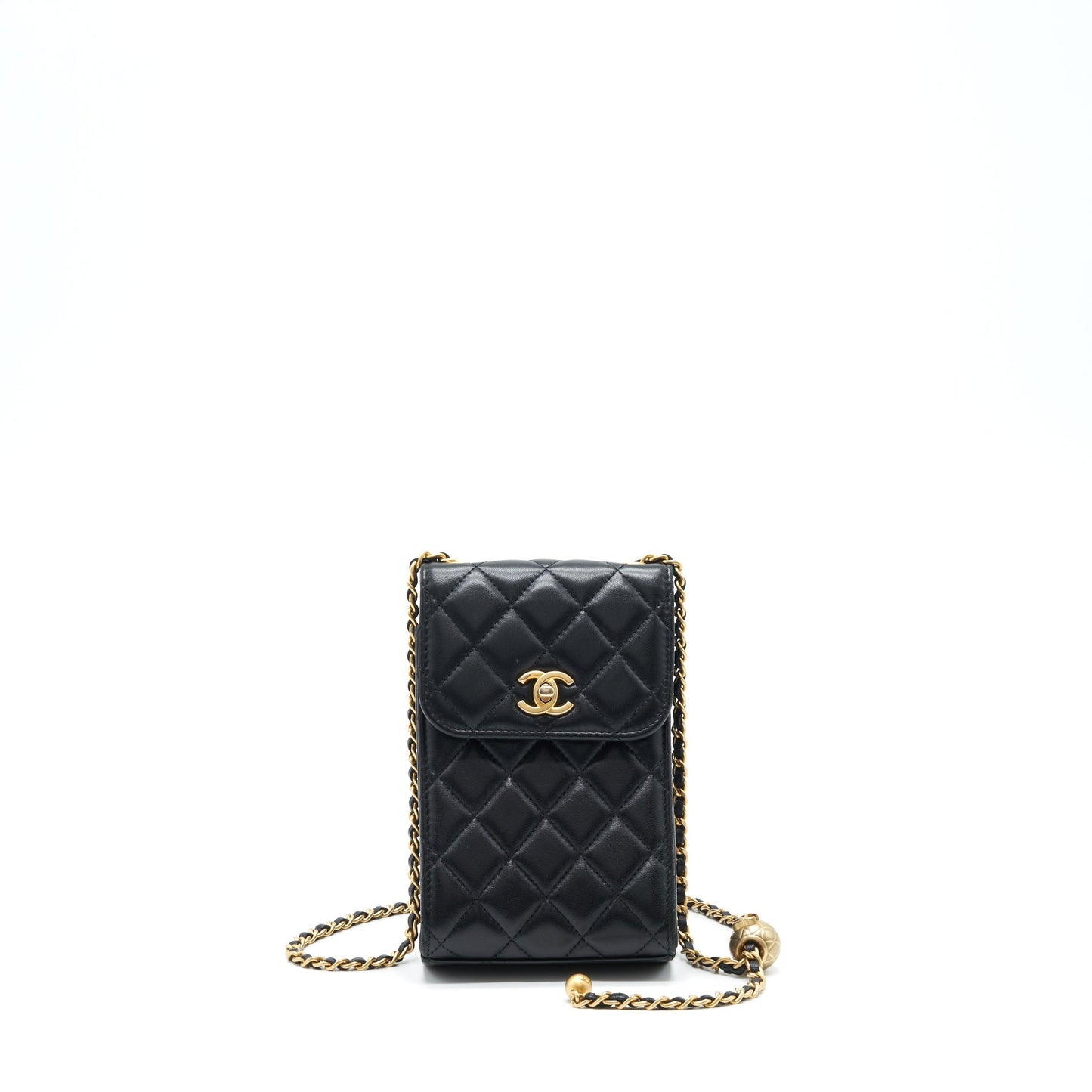 Chanel Pearl Crush Phone Case With Chain Lambskin Black