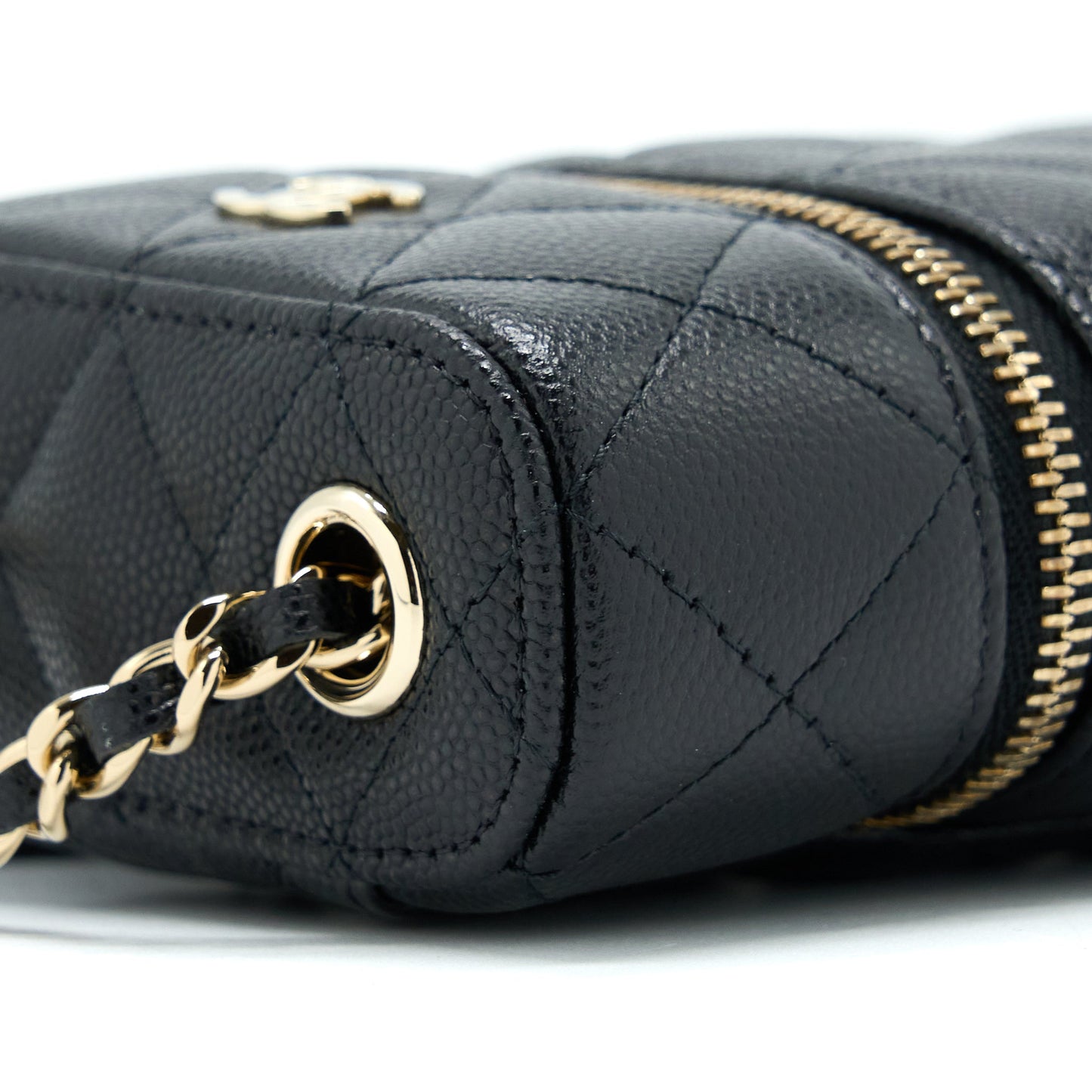 Chanel 21K Vanity Phone Holder With Chain Caviar Black L