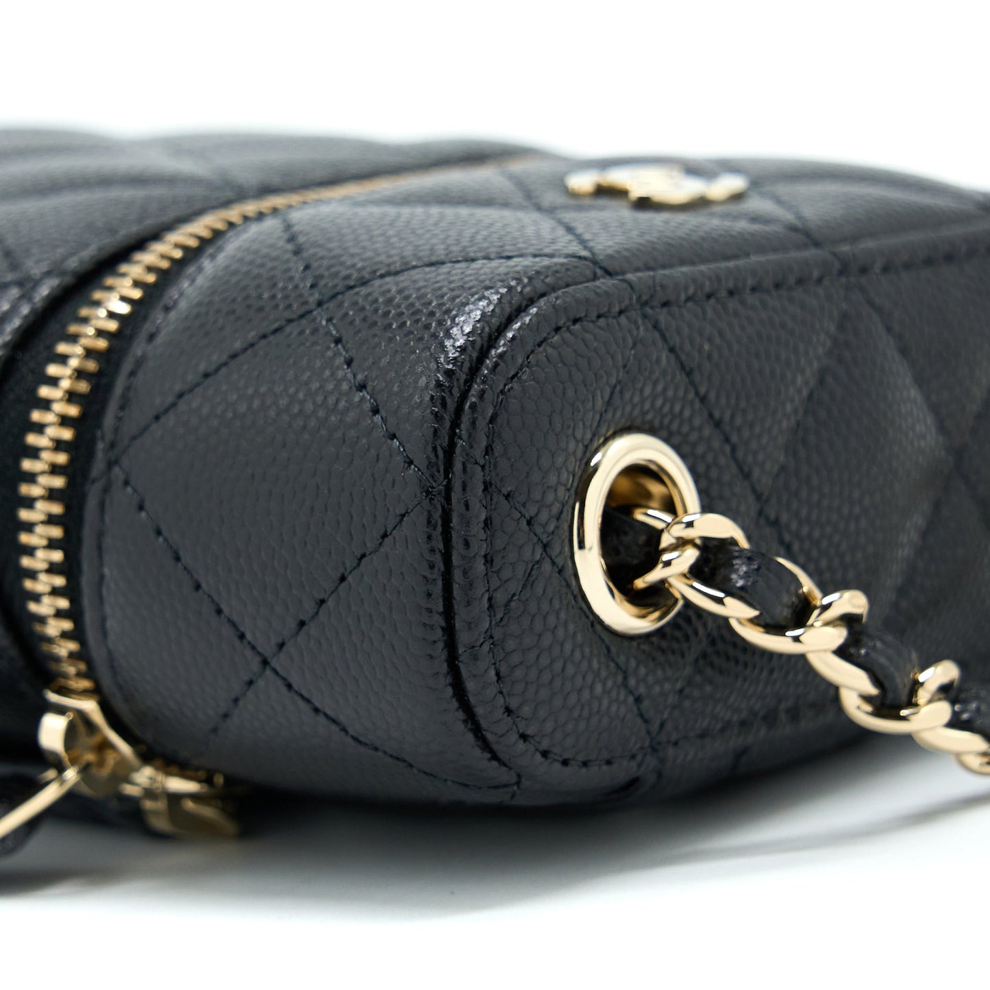 Chanel 21K Vanity Phone Holder With Chain Caviar Black L