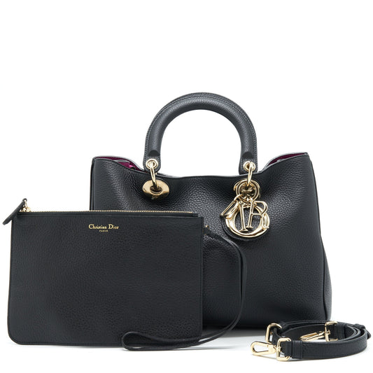 Dior Diorissimo Grained Leather Black/ Fushia