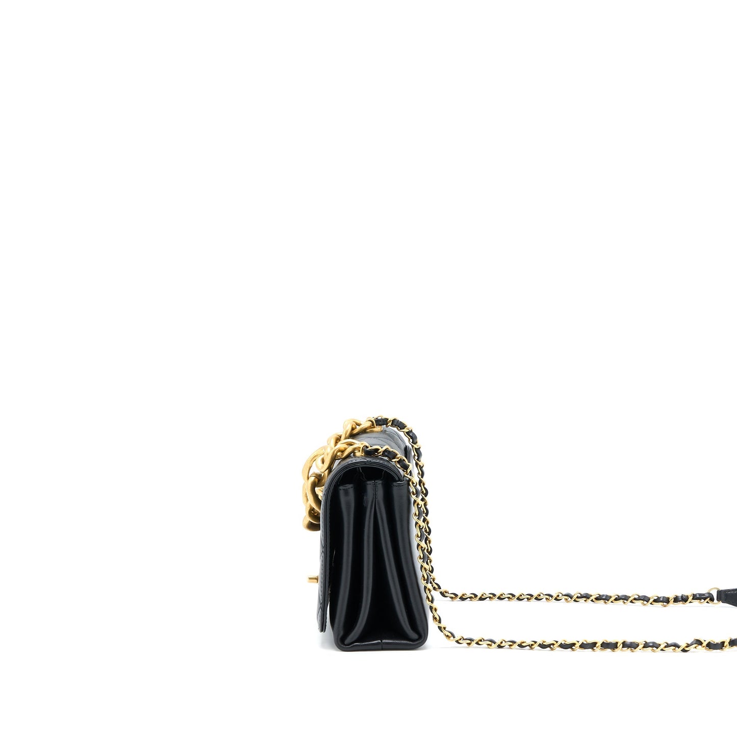Chanel Seasonal Flap Bag Giant Chain Handle with Pearl Calfskin Black Brush  (Microchip)