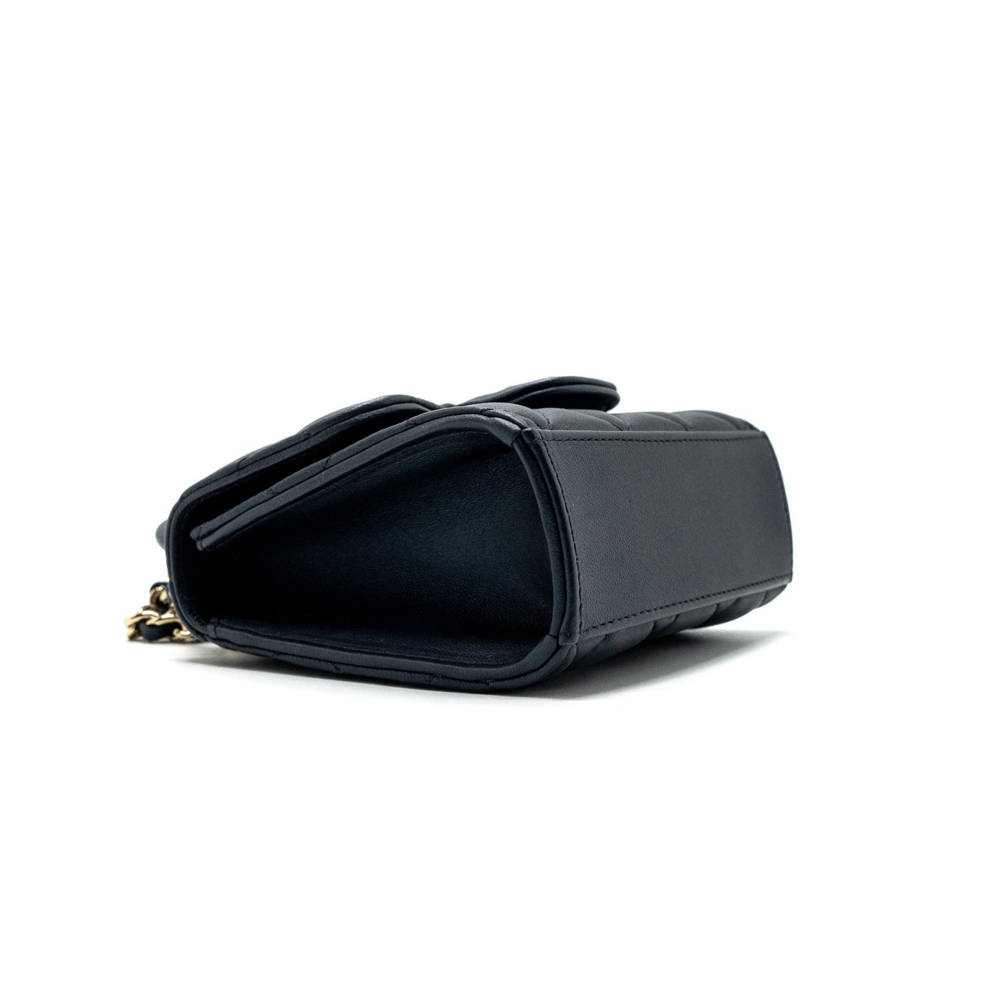 Chanel Top Handle Mini Flap Bag Pearly Lambskin Dark Blue L(microchip)