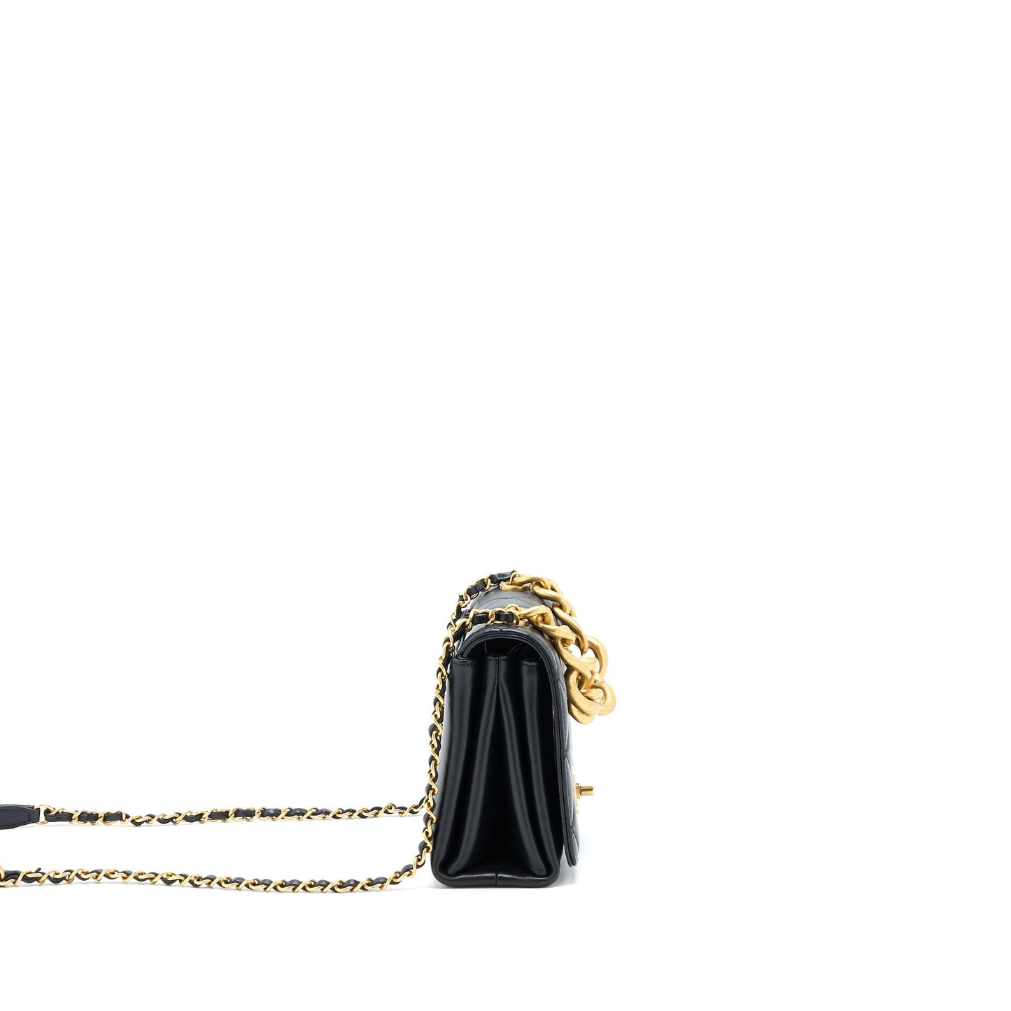 Chanel Seasonal Flap Bag Giant Chain Handle with Pearl Calfskin Black Brush  (Microchip)
