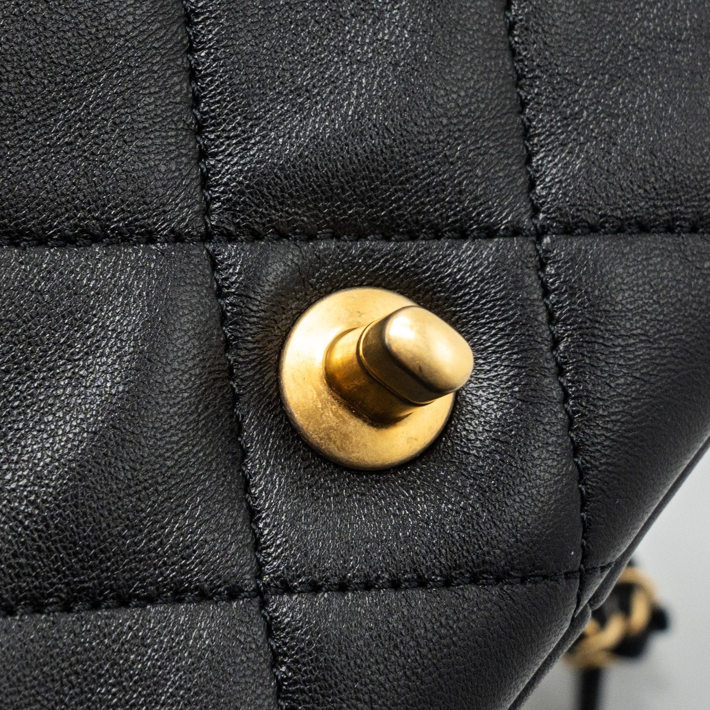 Chanel CIRCULAR HANDLE QUILTED FLAP BAG LAMBSKIN BLACK BRUSHED