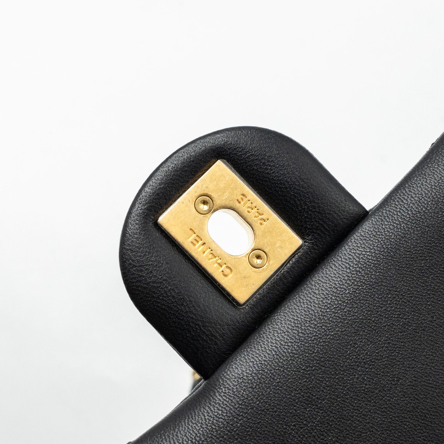 Chanel CIRCULAR HANDLE QUILTED FLAP BAG LAMBSKIN BLACK BRUSHED