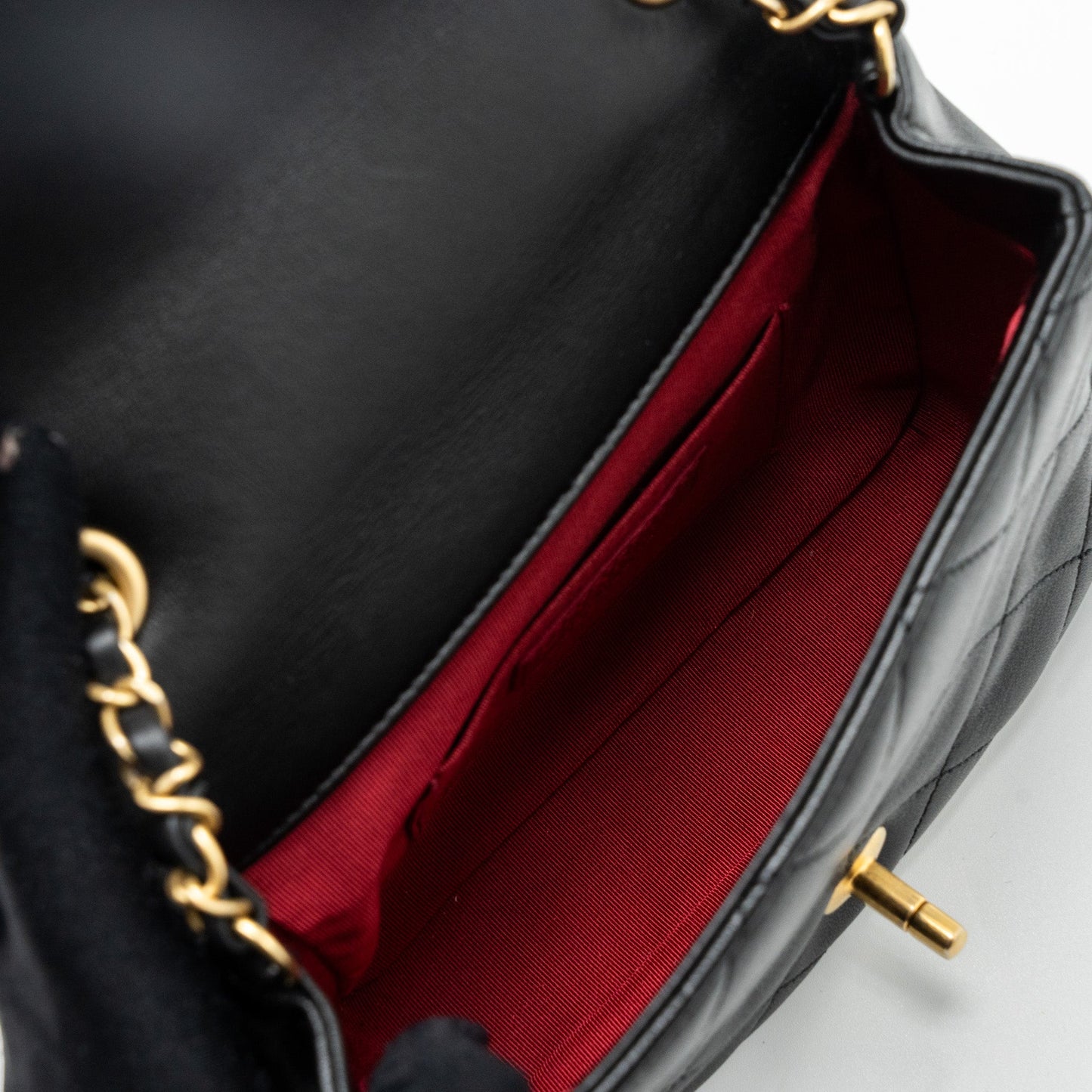 Chanel CIRCULAR HANDLE QUILTED FLAP BAG LAMBSKIN BLACK BRUSHED