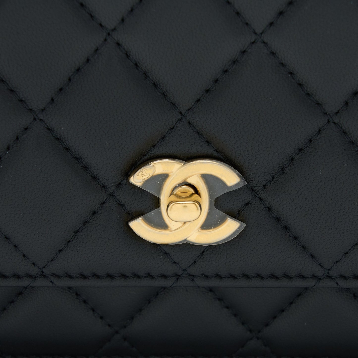 Chanel Pearl Crush Wallet On Chain Lambskin Black Brushed  (Microchip)