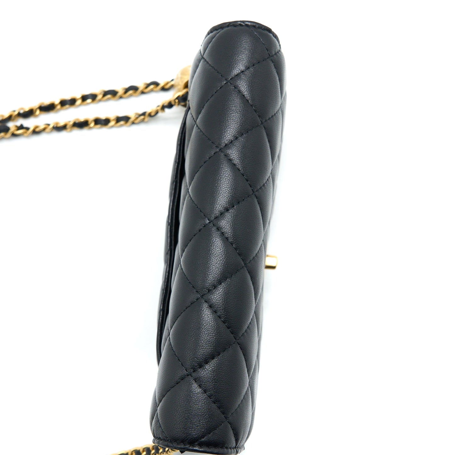 Chanel Pearl Crush Wallet On Chain Lambskin Black Brushed  (Microchip)