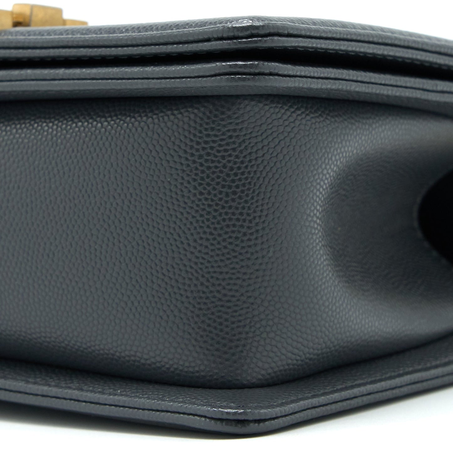 Chanel Small Boy Bag Chevron Caviar Dark Grey Brushed  (Microchip)