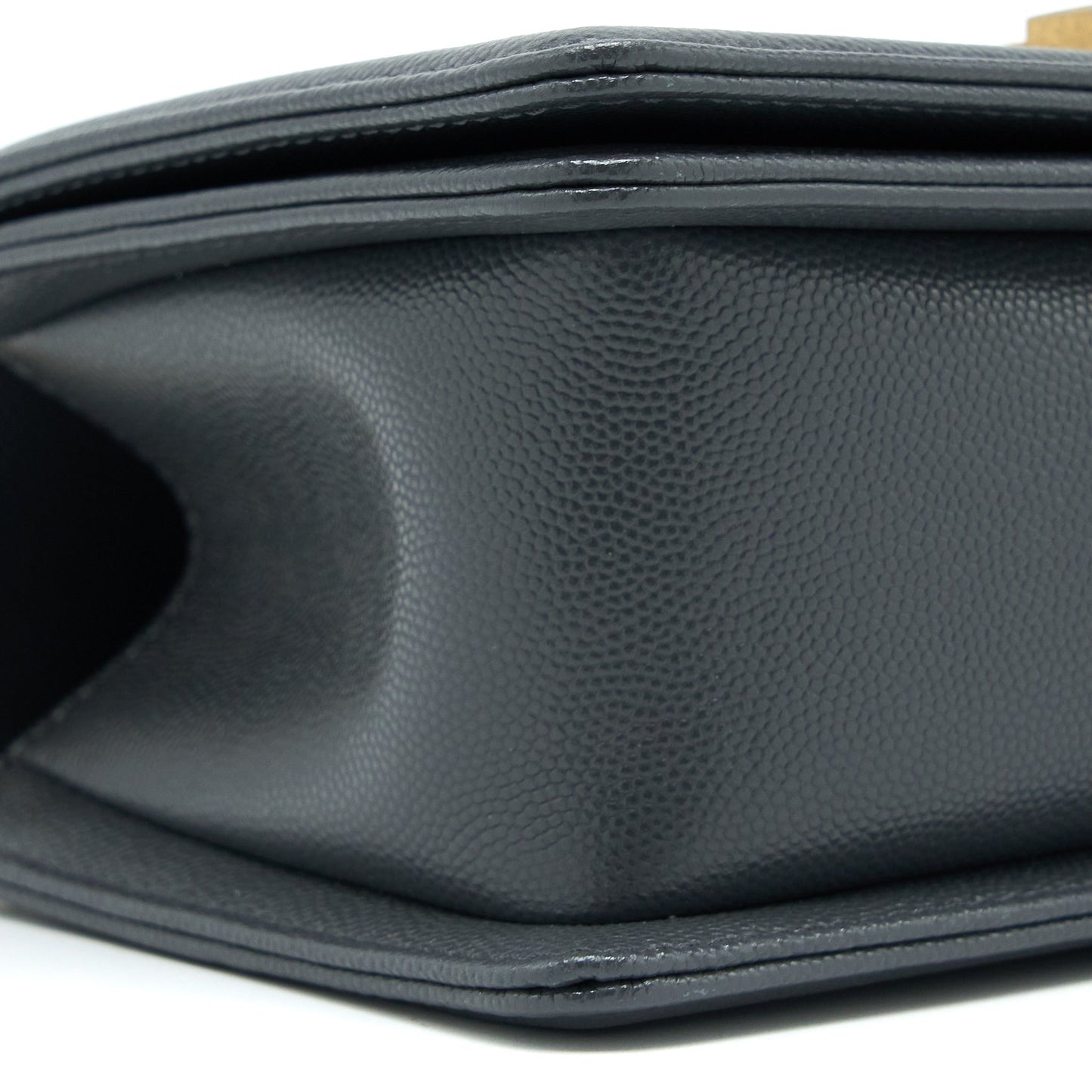 Chanel Small Boy Bag Chevron Caviar Dark Grey Brushed  (Microchip)