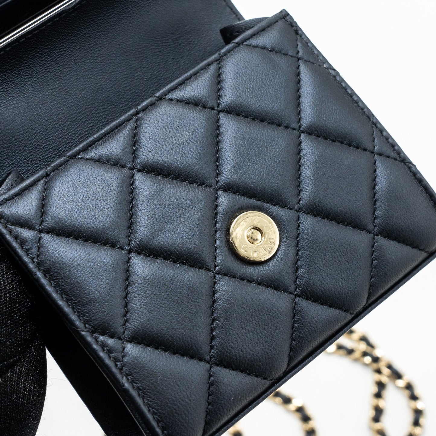 Chanel Top Handle Mini Flap Bag Pearly Lambskin Dark Blue L(microchip)