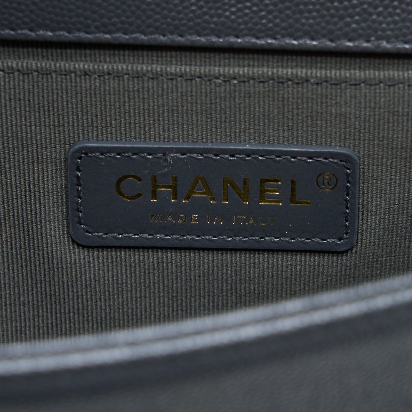 Chanel Small Boy Bag Chevron Caviar Dark Grey Brushed  (Microchip)