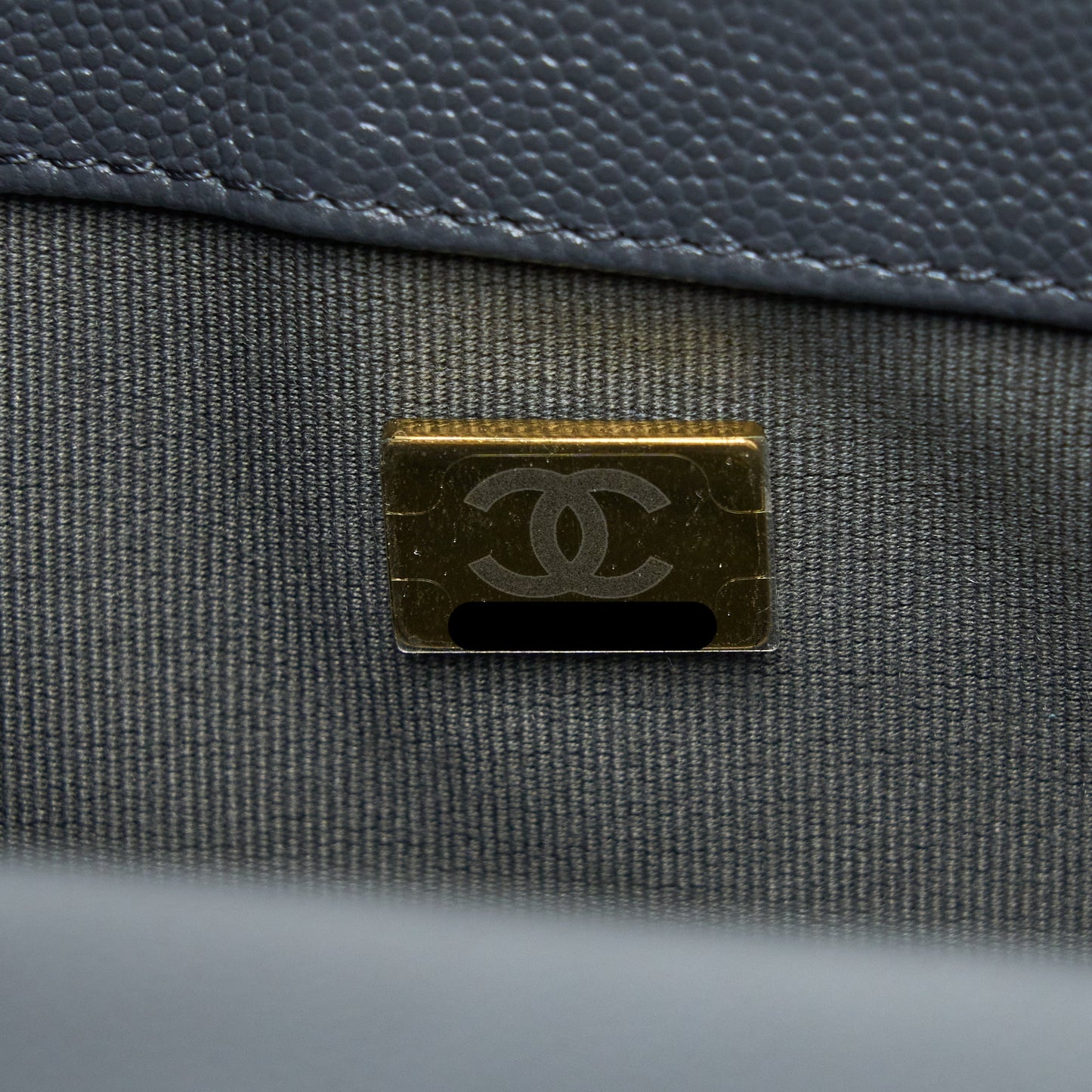 Chanel Small Boy Bag Chevron Caviar Dark Grey Brushed  (Microchip)