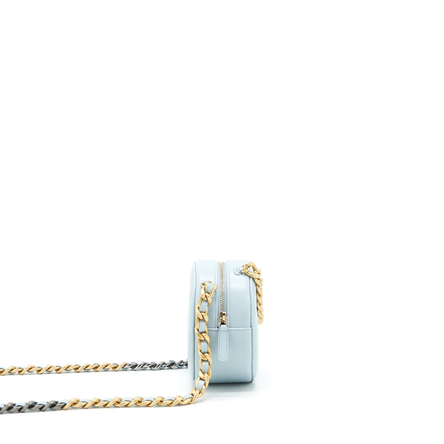 Chanel 19 Round Clutch With Chain Lambskin Light Blue