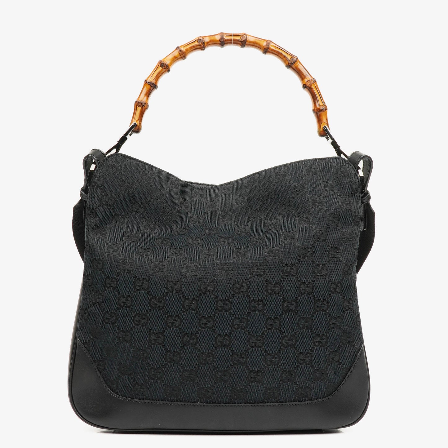 Gucci Bamboo Top Handle Dark Navy Monogram Canvas And Leather Hobo Bag